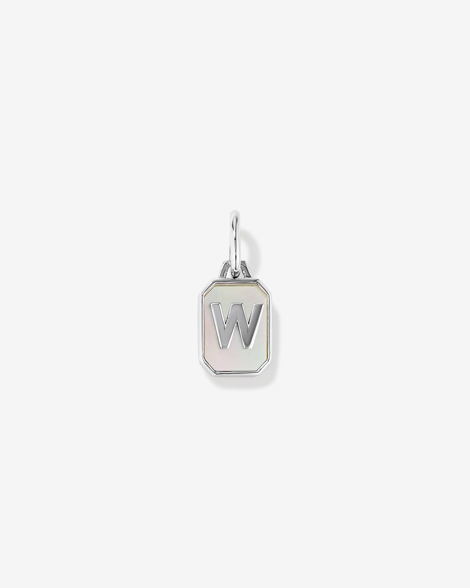 Letter W Mother of Pearl Initial Pendant in Sterling Silver