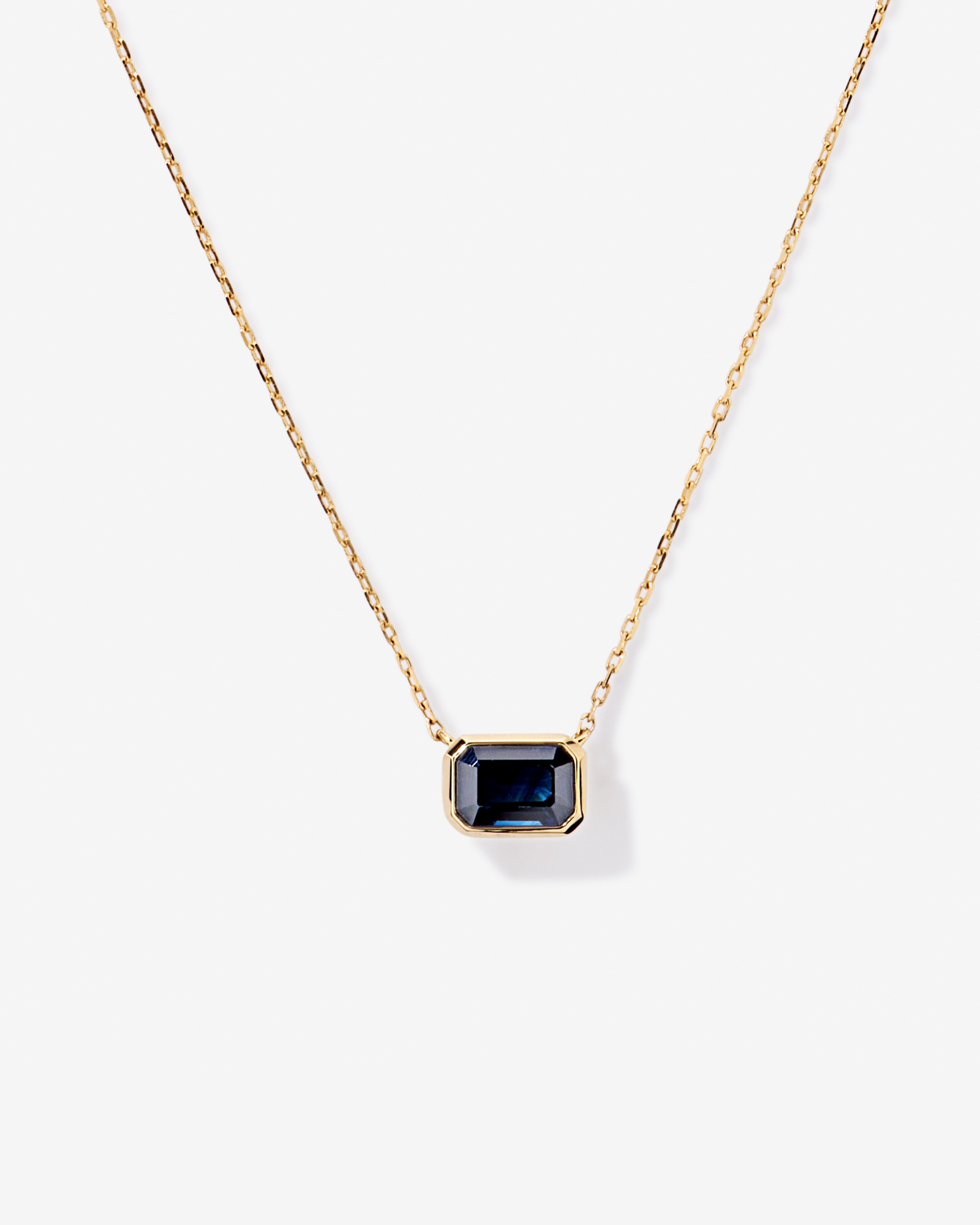 Australian Sapphire Emerald Cut Bezel Set Necklace in 10kt Yellow Gold