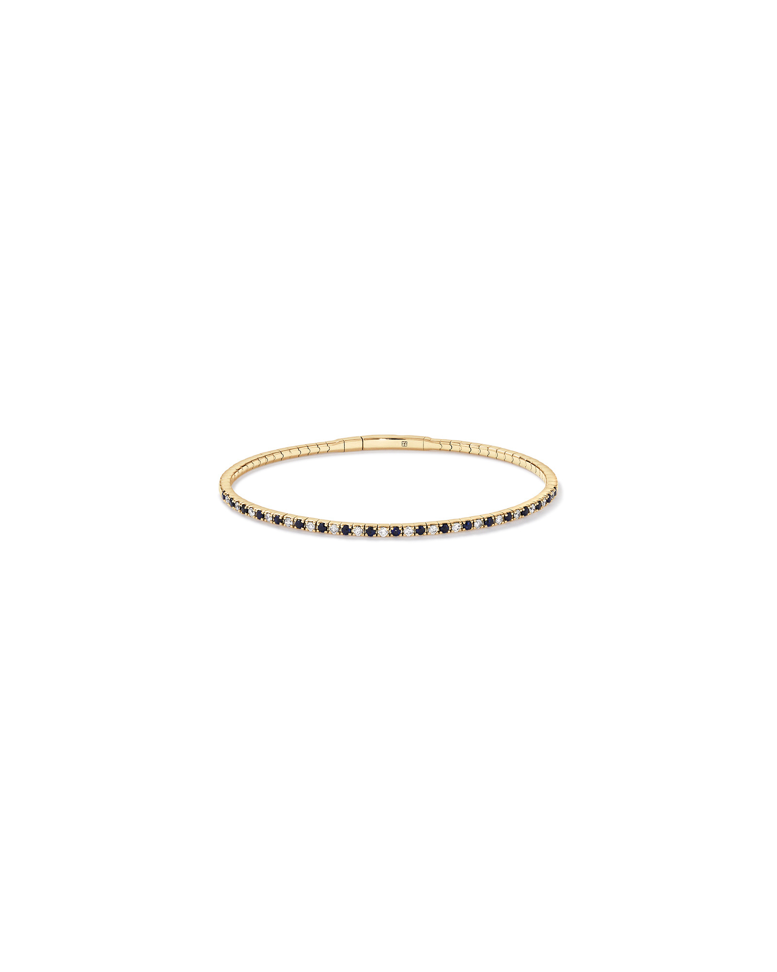 0.35 Carat TW Diamond and Blue Sapphire Gemstone Flex Oval Bangle in 10kt Yellow Gold