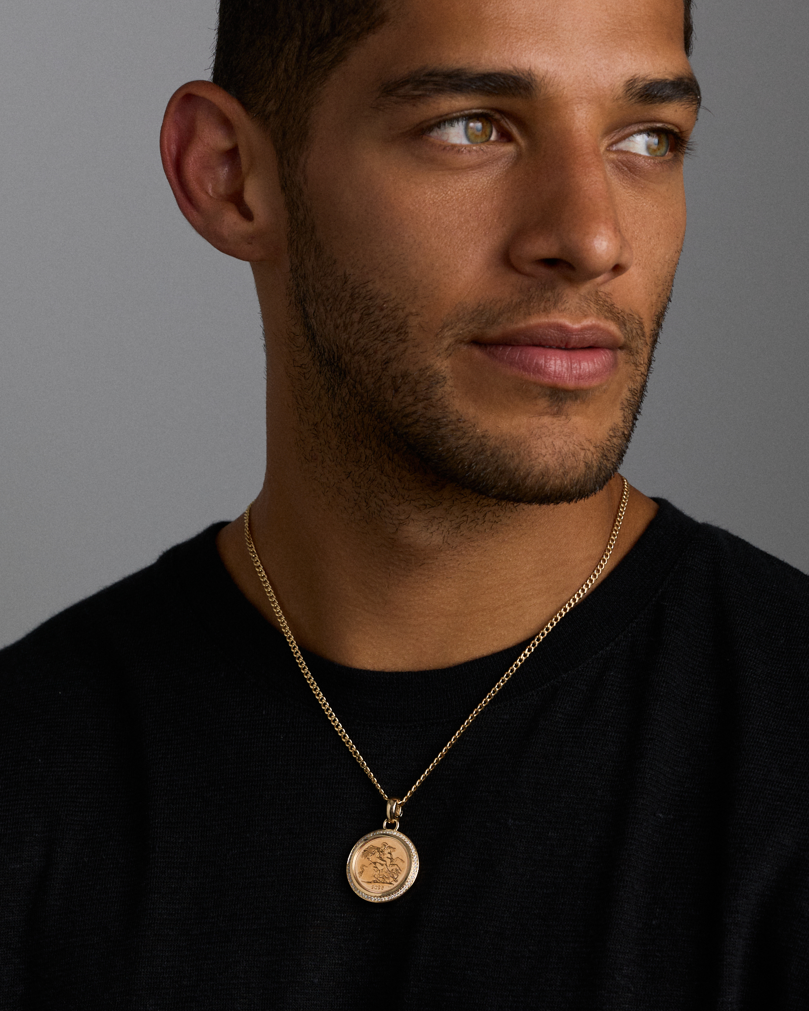 0.33 Carat TW Diamond Full Sovereign Medallion Pendant in 10kt and 22kt Yellow Gold