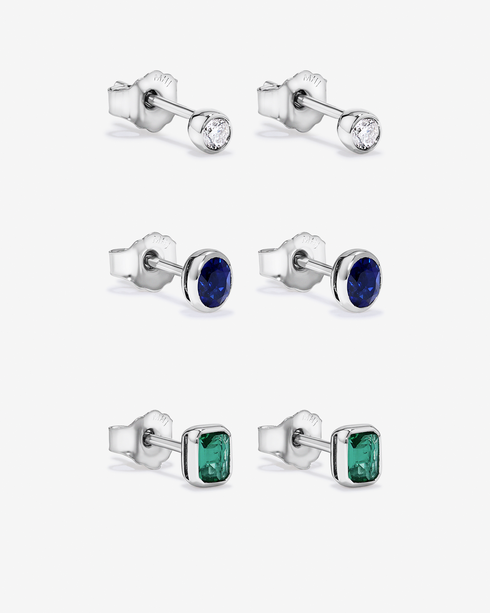 Laboratory-Grown Diamond, Created Emerald & Created Sapphire Stud Gift Set in Silver