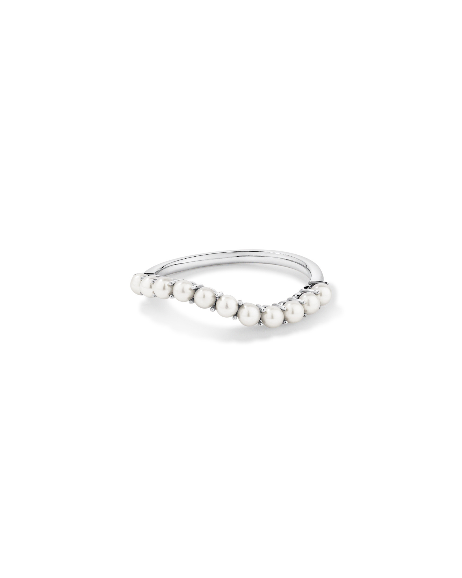 Cultured Freshwater Pearl Wave Band Ring 10kt White Gold