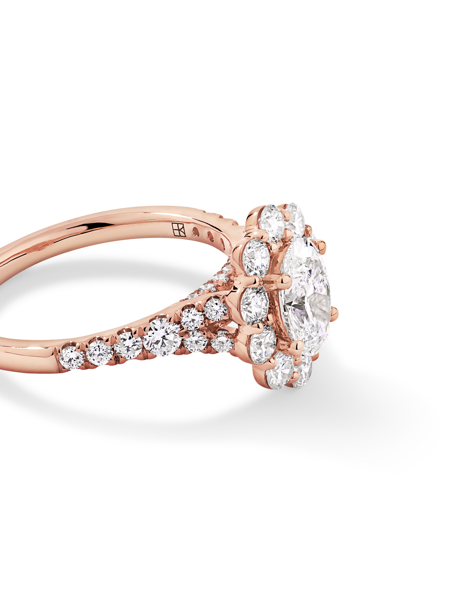 2.15 Carat TW Oval Halo Laboratory-Grown Diamond Ring 14kt Rose Gold