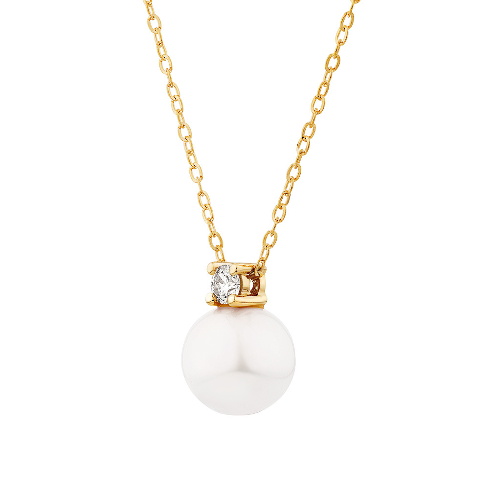 Pendentif en perles de culture d'eau douce et diamants en or jaune 10 carats