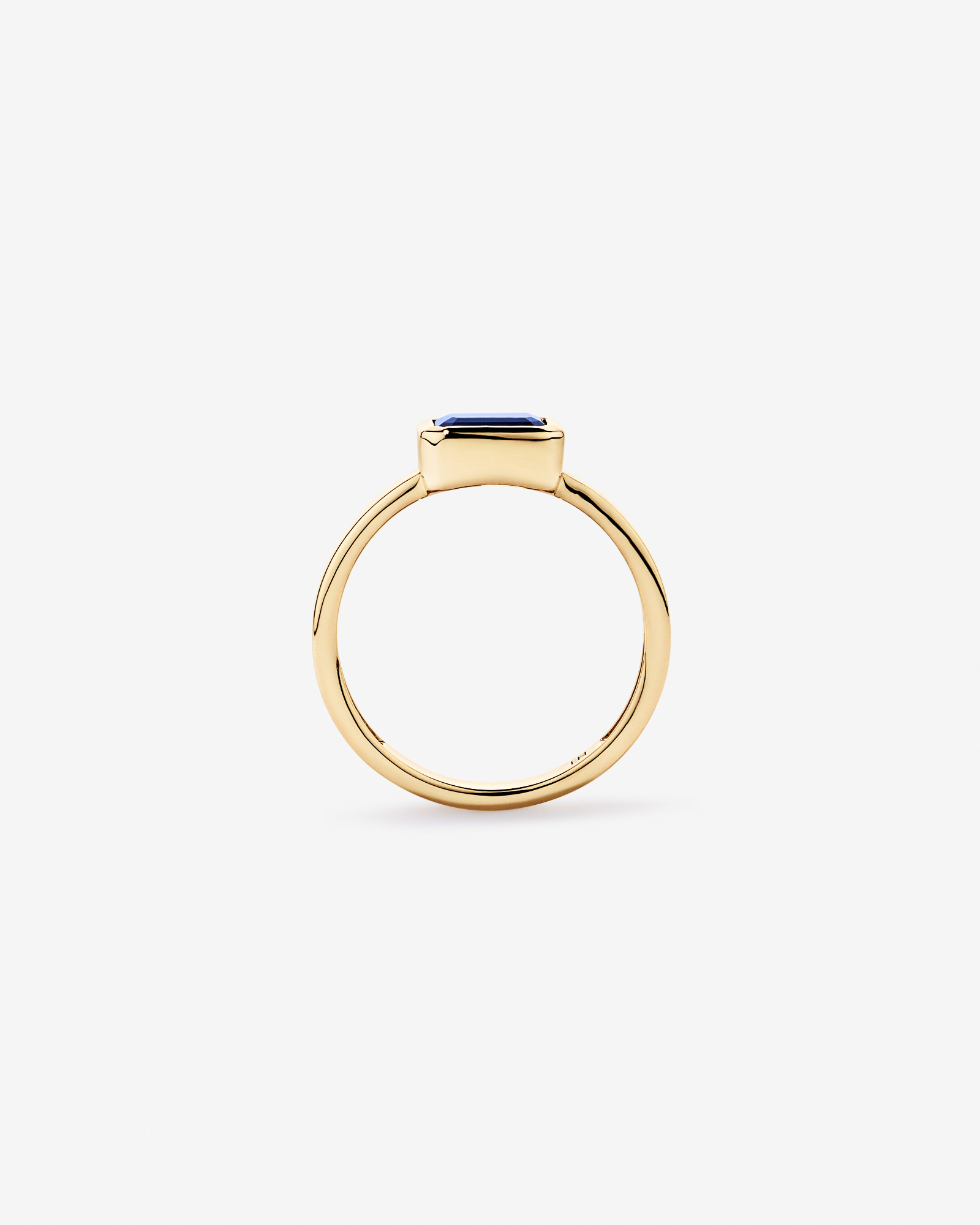 Created Sapphire Bezel Ring 10kt Yellow Gold