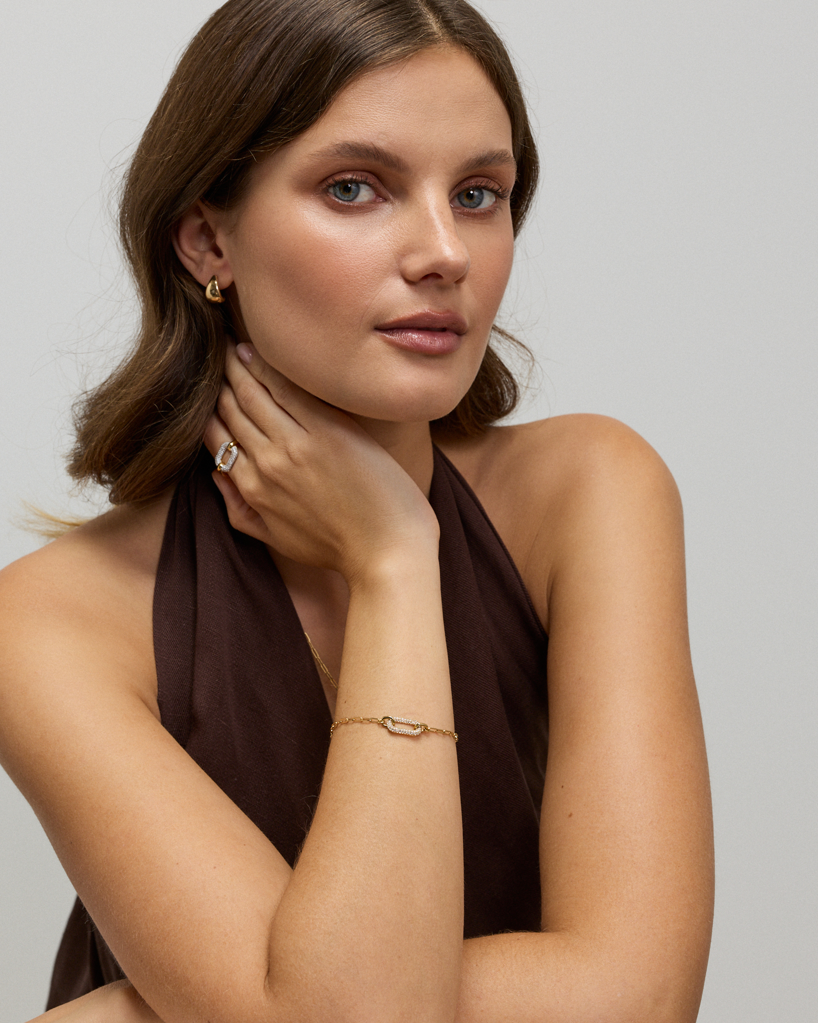 19cm (7") Luxe Link Bracelet with Cubic Zirconia in 18kt Vermeil