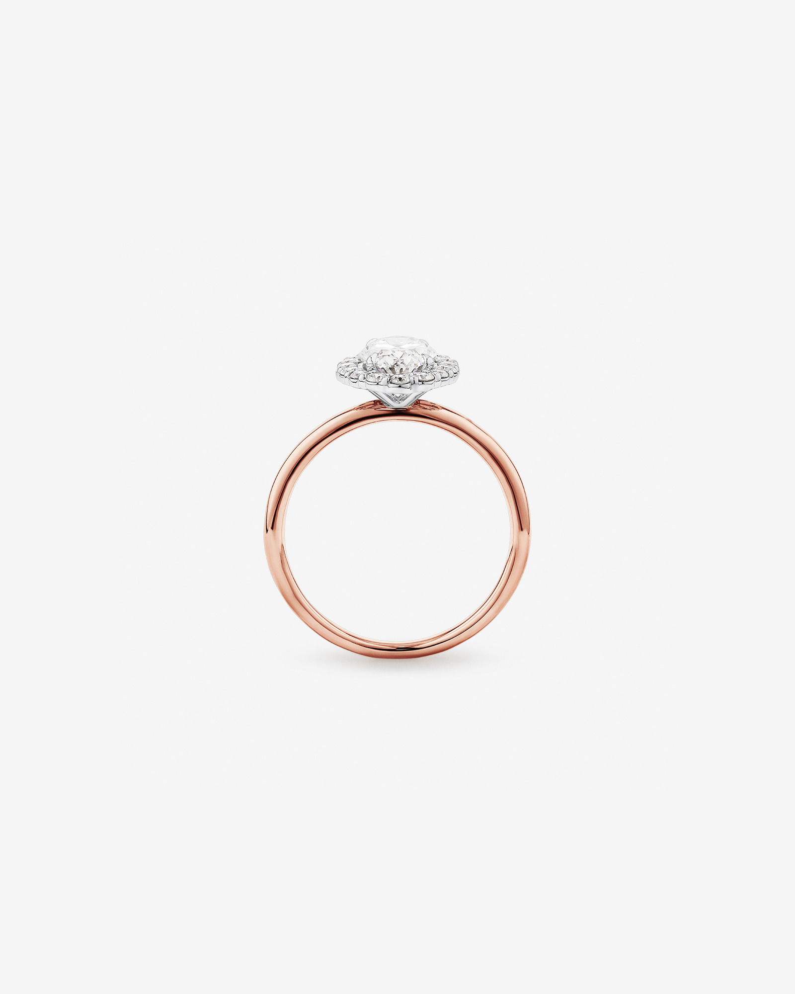 Bague de fiançailles en halo de diamants cultivés en laboratoire TW taille ovale de 1,46 carat en or rose et blanc 14 carats
