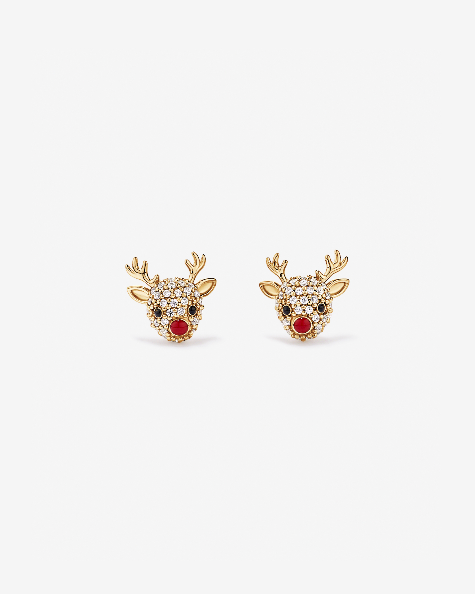 Christmas Reindeer Stud with Cubic Zirconia Earrings in 18kt Yellow Gold Vermeil