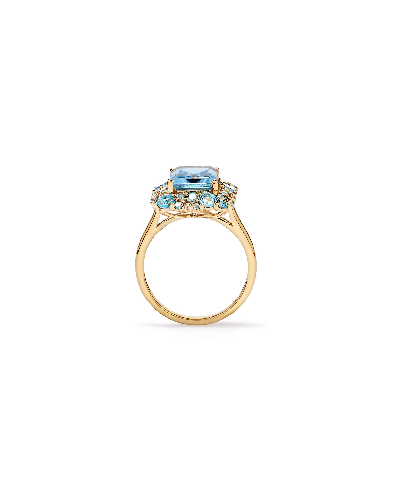 Sky Blue, London Swiss Blue & White Topaz Halo Ring 10kt Yellow Gold