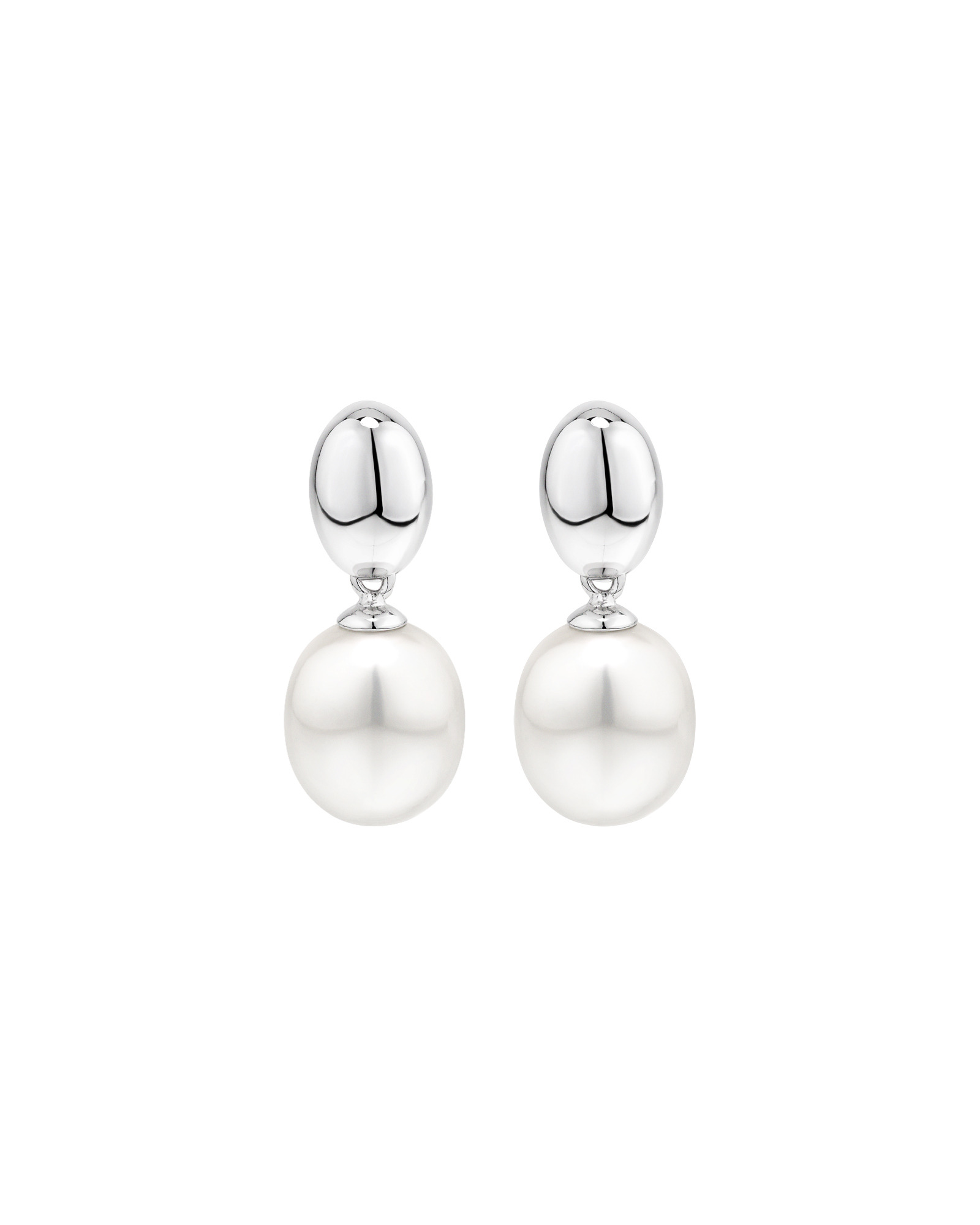 Oval Cultured Freshwater Pearl Dome Drop Stud Earrings and Pendant Necklace Set in Sterling Silver