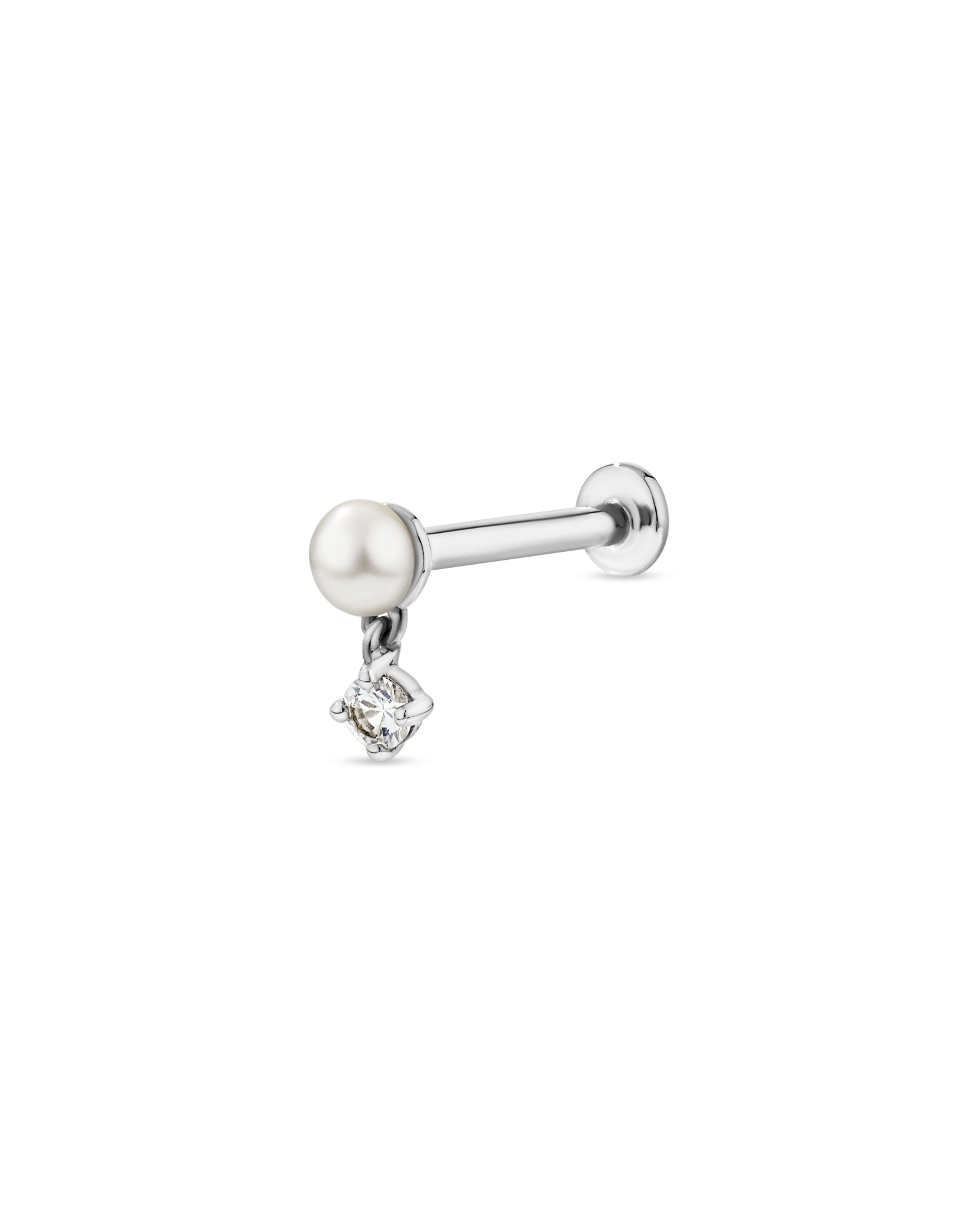 Boucle d’oreille simple hélice en perles d’eau douce d’eau douce cultivée et saphir blanc en or blanc 10 carats