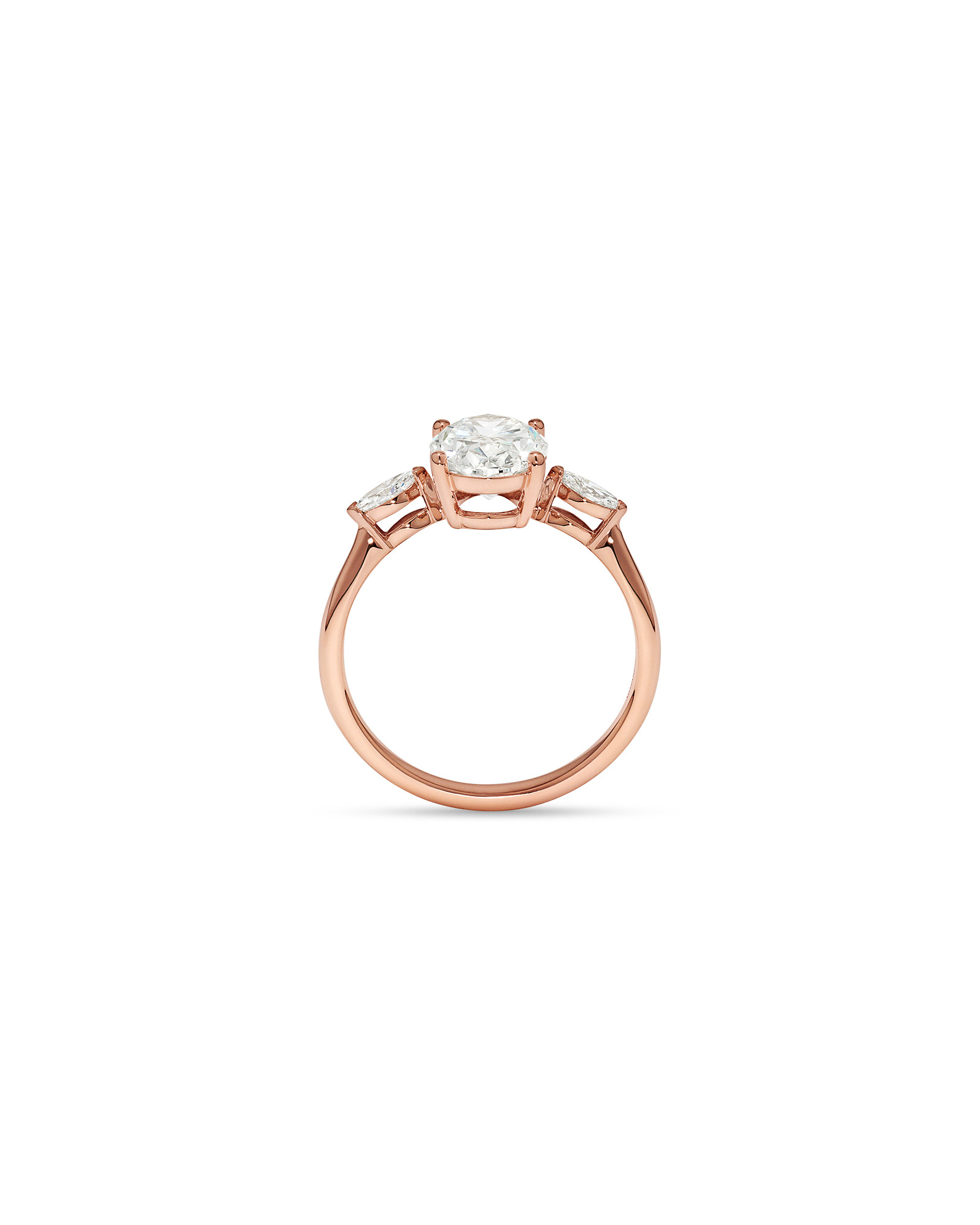 2.18 Carat TW Laboratory-Grown Diamond Oval and Marquise Three-Stone Ring 14kt Rose Gold