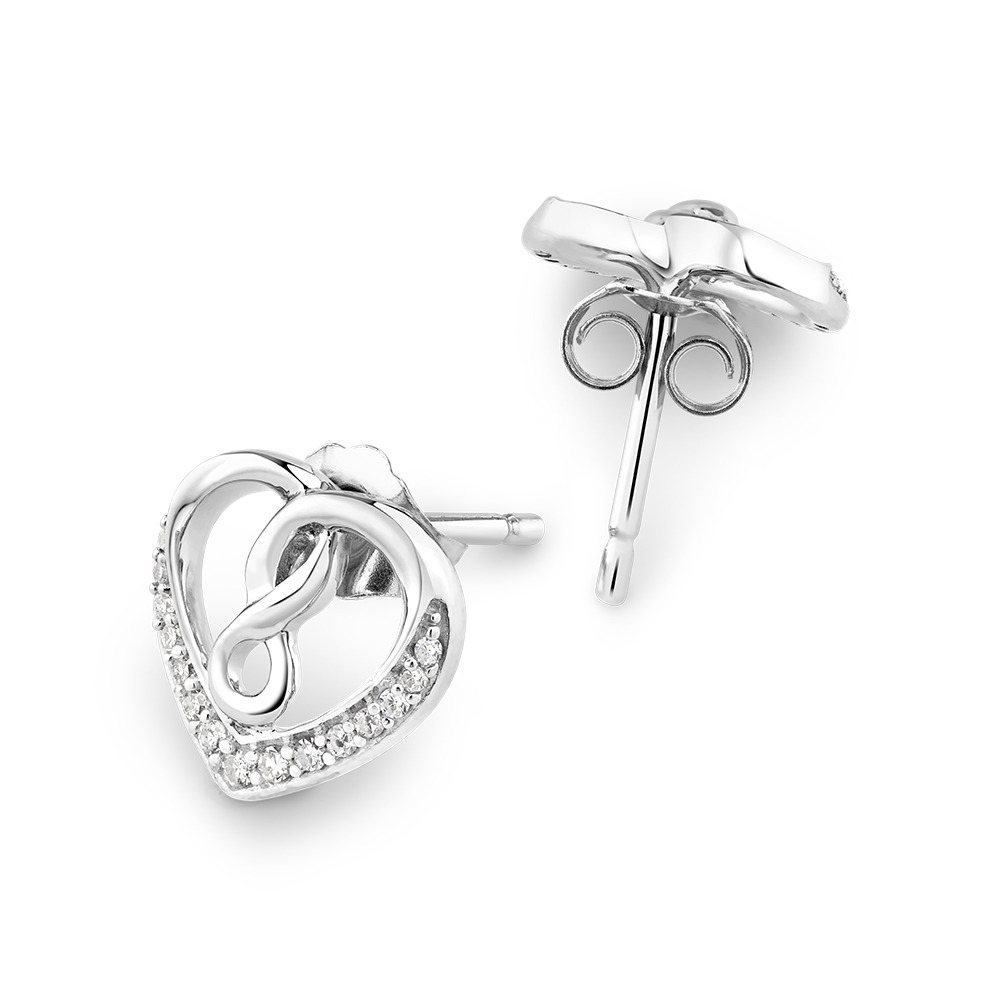 Boucles d'oreilles cœur et infini en argent sterling avec diamants totalisant 0,12 ct