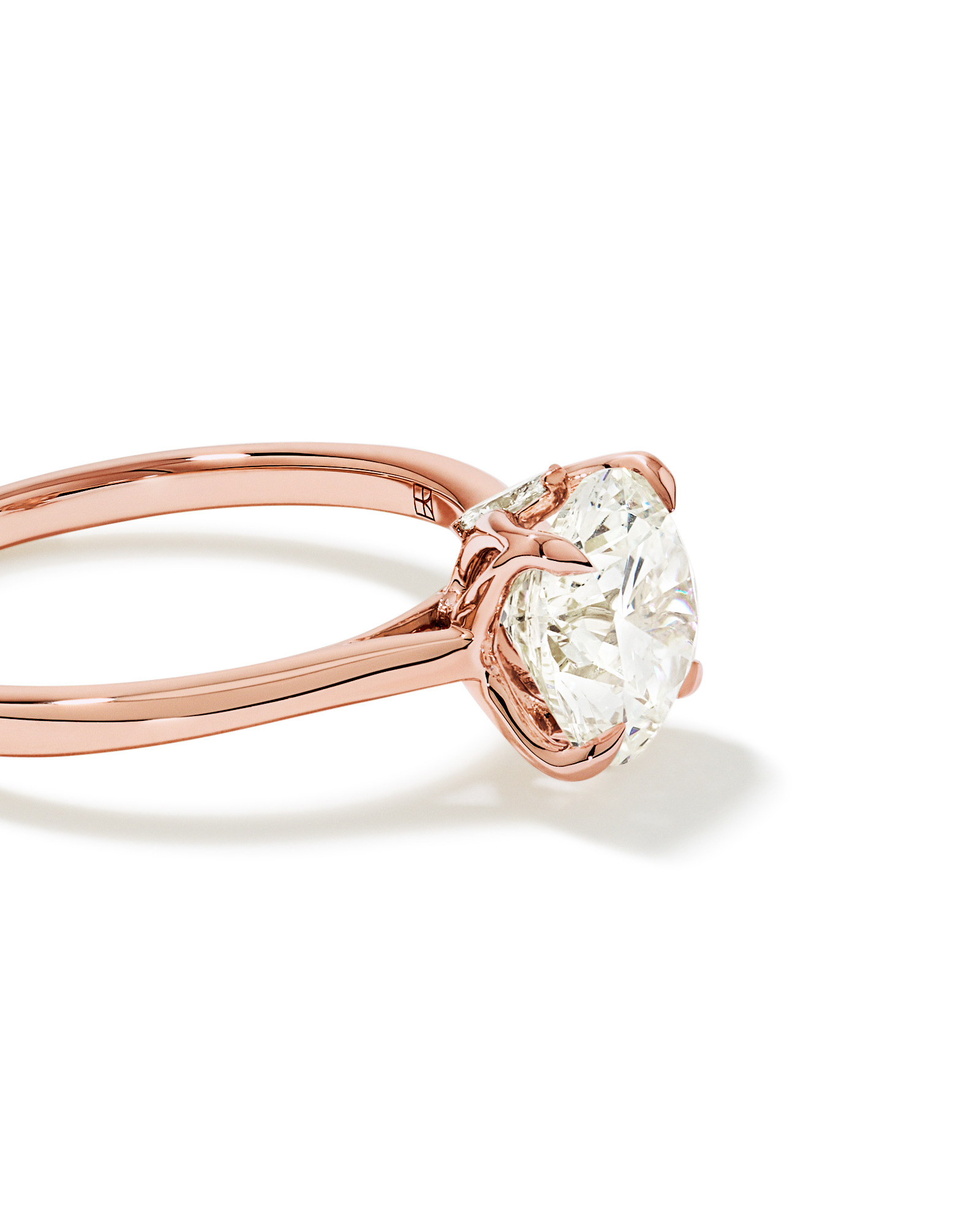 2.09 Carat TW Round Brilliant Laboratory-Grown Diamond Solitaire ring with Tulip inspired Marquise Diamonds 14kt Rose Gold