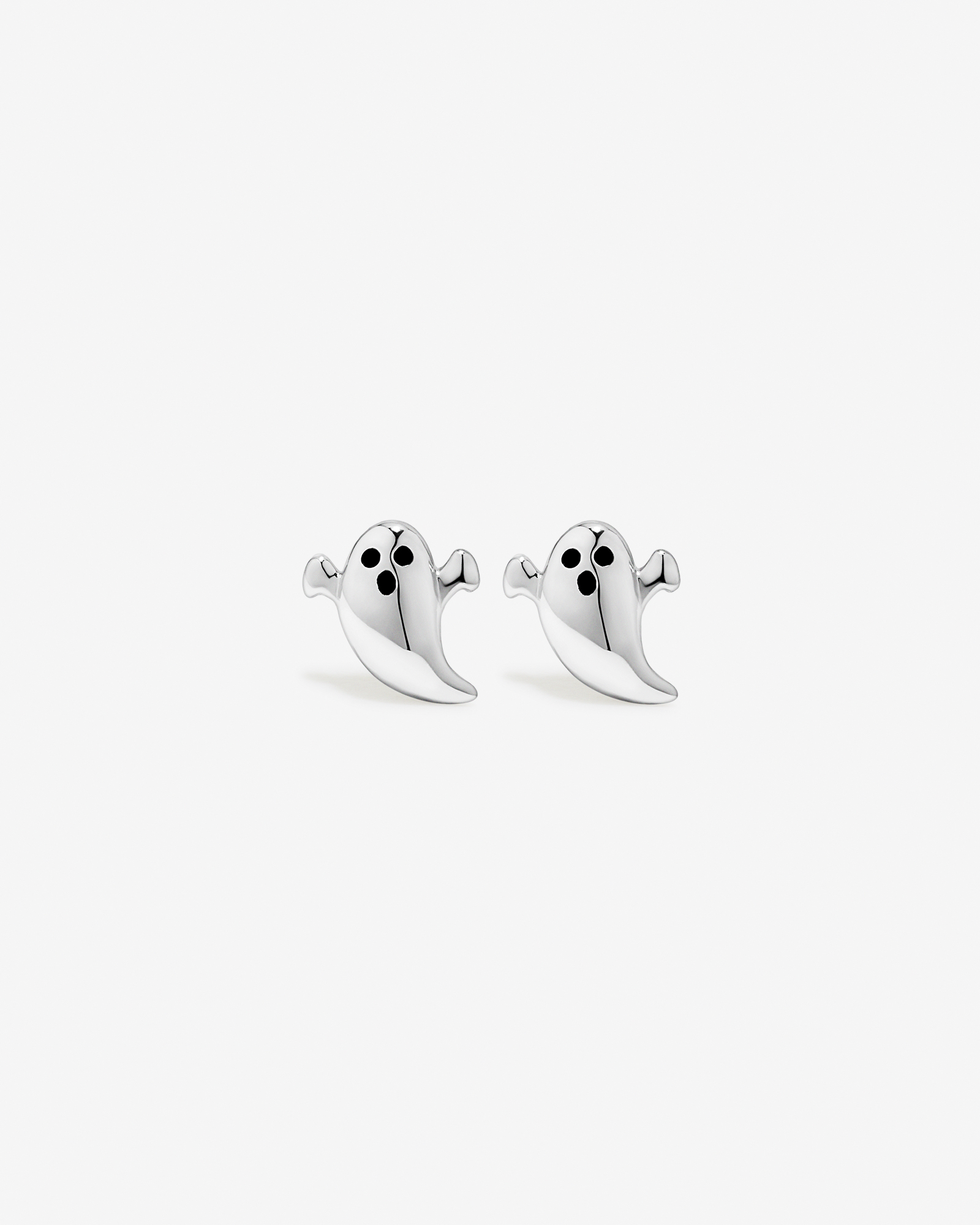 Ghost Halloween Stud Earrings with Black Enamel in Sterling Silver