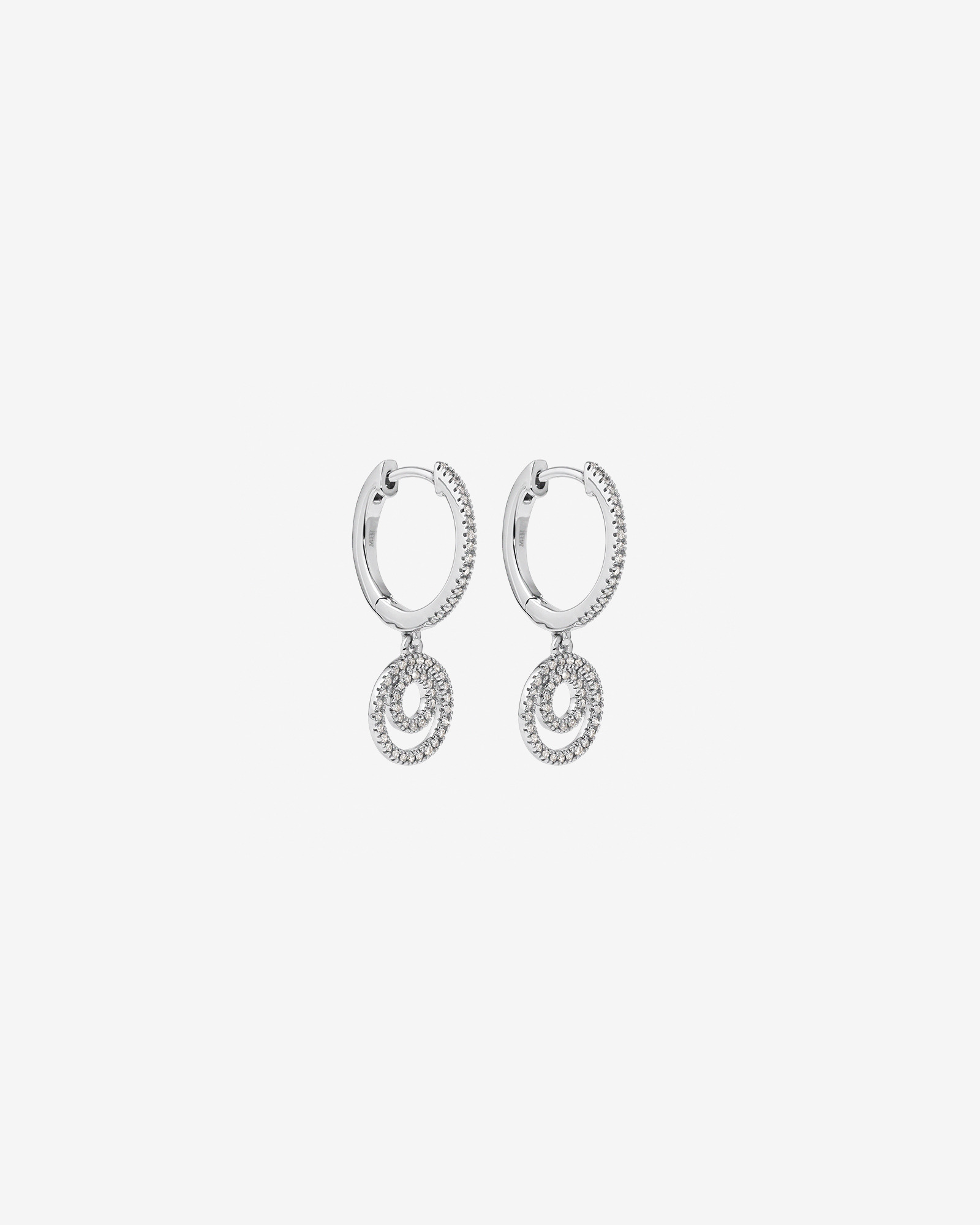 Boucles d'oreilles pendantes double cercle en diamant en argent sterling