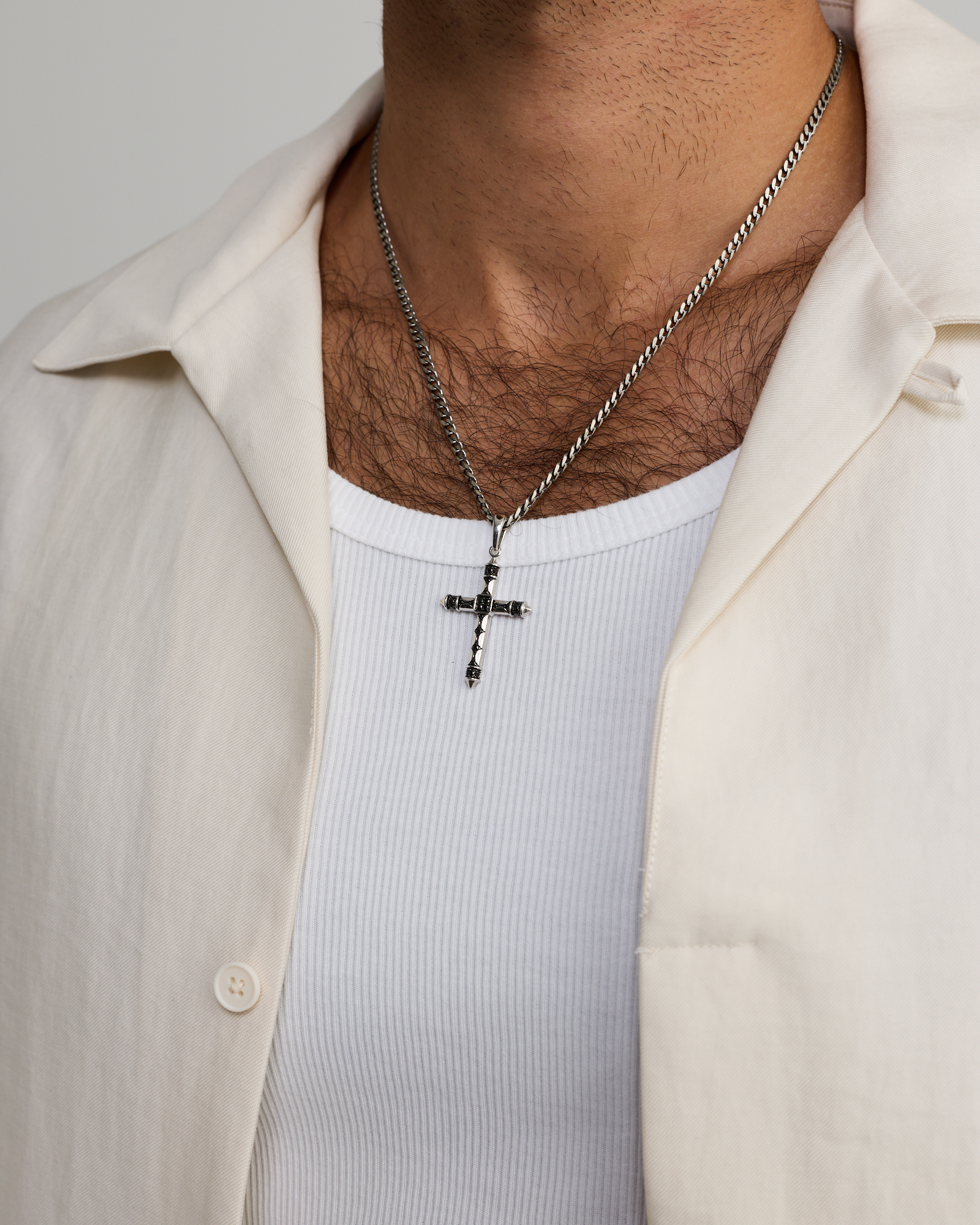 0.38 Carat TW Black Diamond Cross Pendant in Sterling Silver