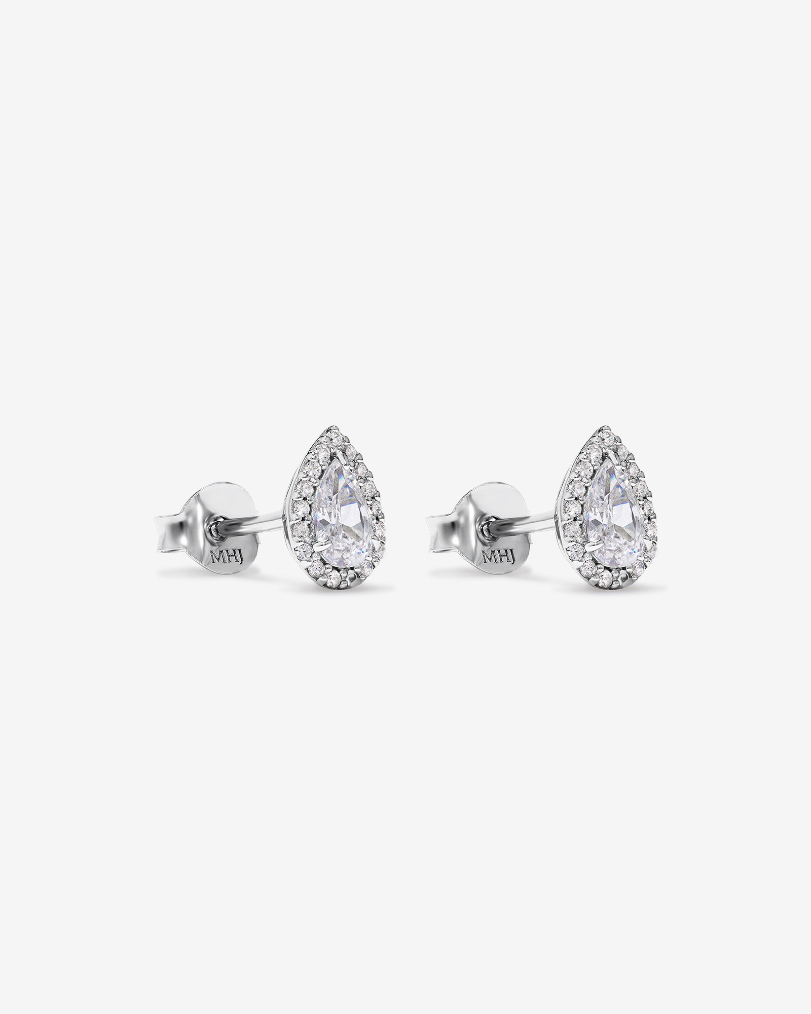 Boucles d'Oreilles Clous Halo en Zircon Cubique en Forme de Poire en Argent Sterling