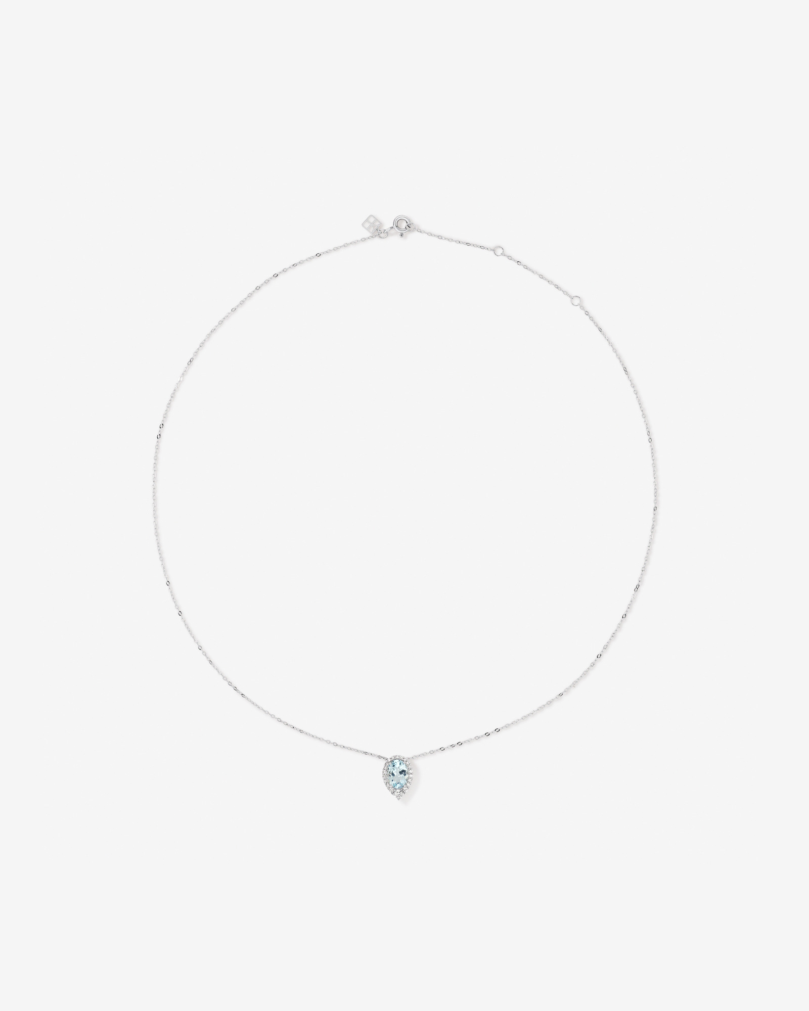 Oval Cut Blue Aquamarine Gemstone and 0.19 Carat TW Diamond Halo Pendant Necklace in 10kt White Gold