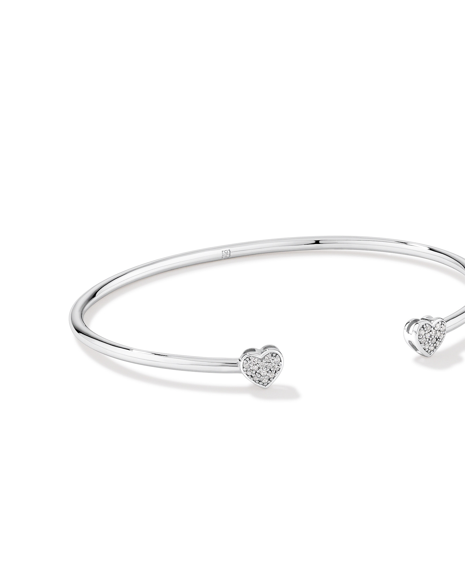 Pavé Set Cubic Zirconia Puff Heart Open Cuff Bangle in Sterling Silver