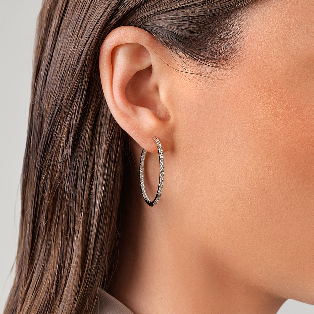 Hoop Earrings With 1.00 Carat TW of Diamonds Set 10kt White Gold