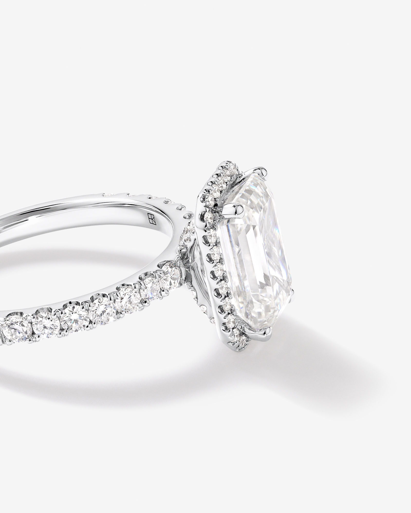 3.60 Carat TW Emerald Cut Laboratory-Grown Diamond Halo Engagement Ring in 18kt White Gold