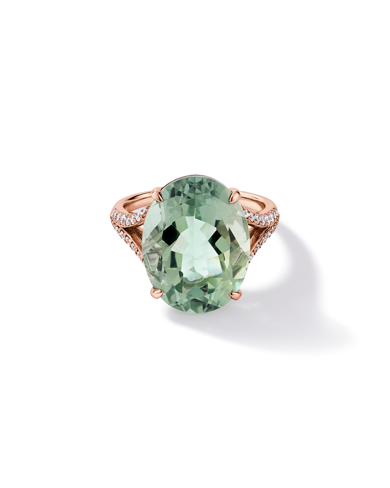 Oval Green Amethyst & 0.33 Carat TW Diamond Split Shank Ring 10kt Rose Gold
