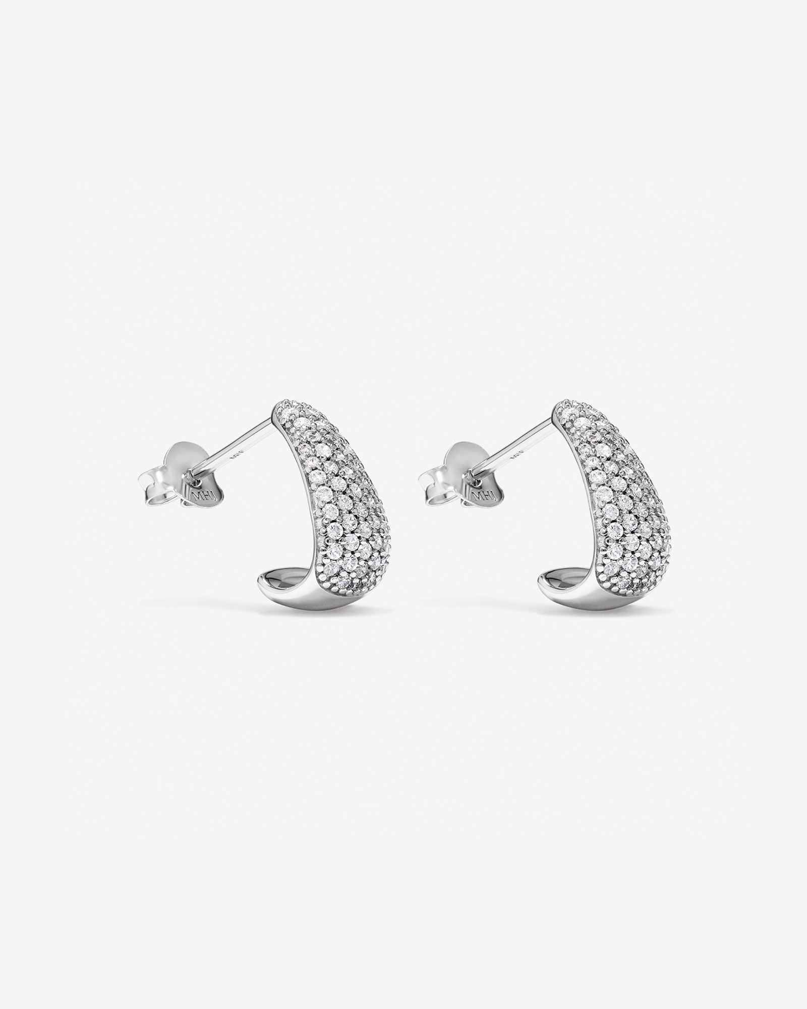 Boucles d'Oreilles Clous Demi-Créoles Dôme Pavé en Zircon Cubique en Argent Sterling