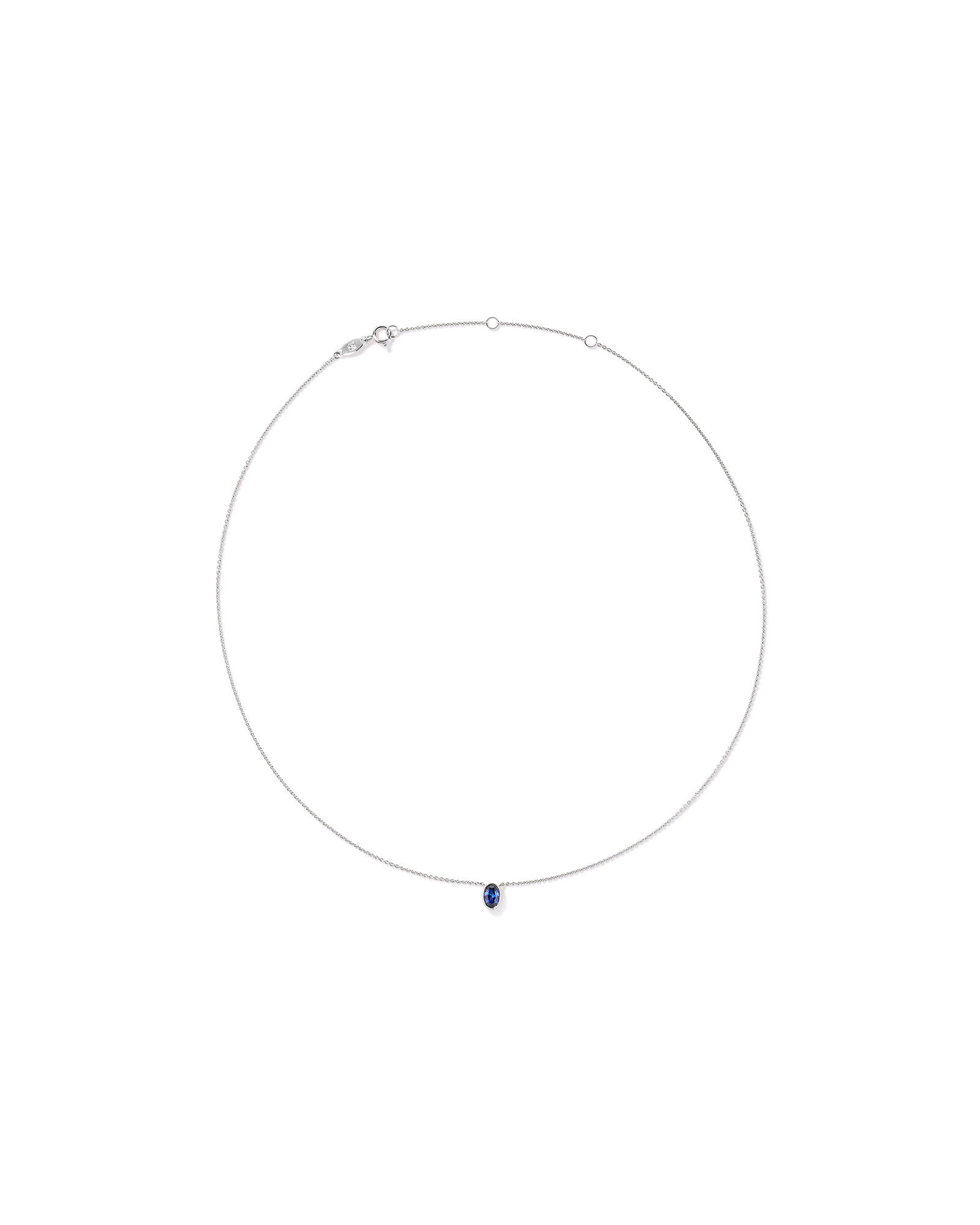 Oval Blue Created Sapphire Bezel Necklace in 10kt White Gold