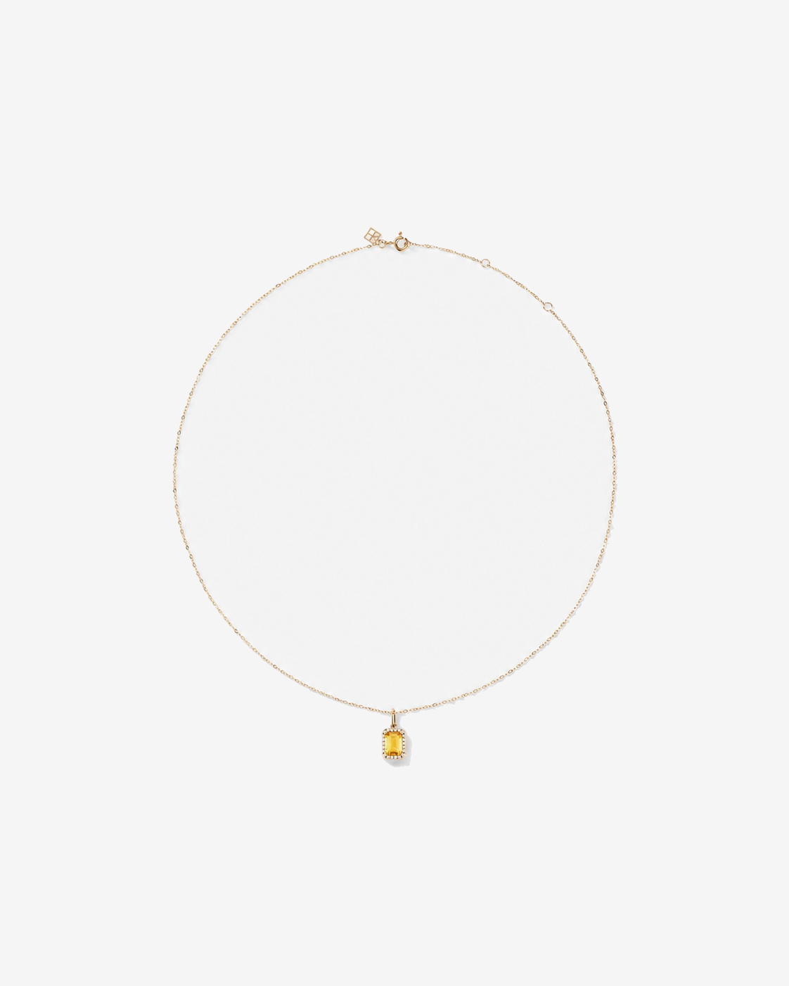 Emerald Cut Citrine and Diamond Halo Pendant with Chain in 10kt Yellow Gold