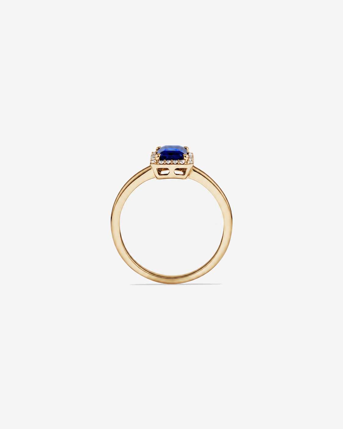 Emerald Cut Created Sapphire and Diamond Halo Ring 10kt Yellow Gold