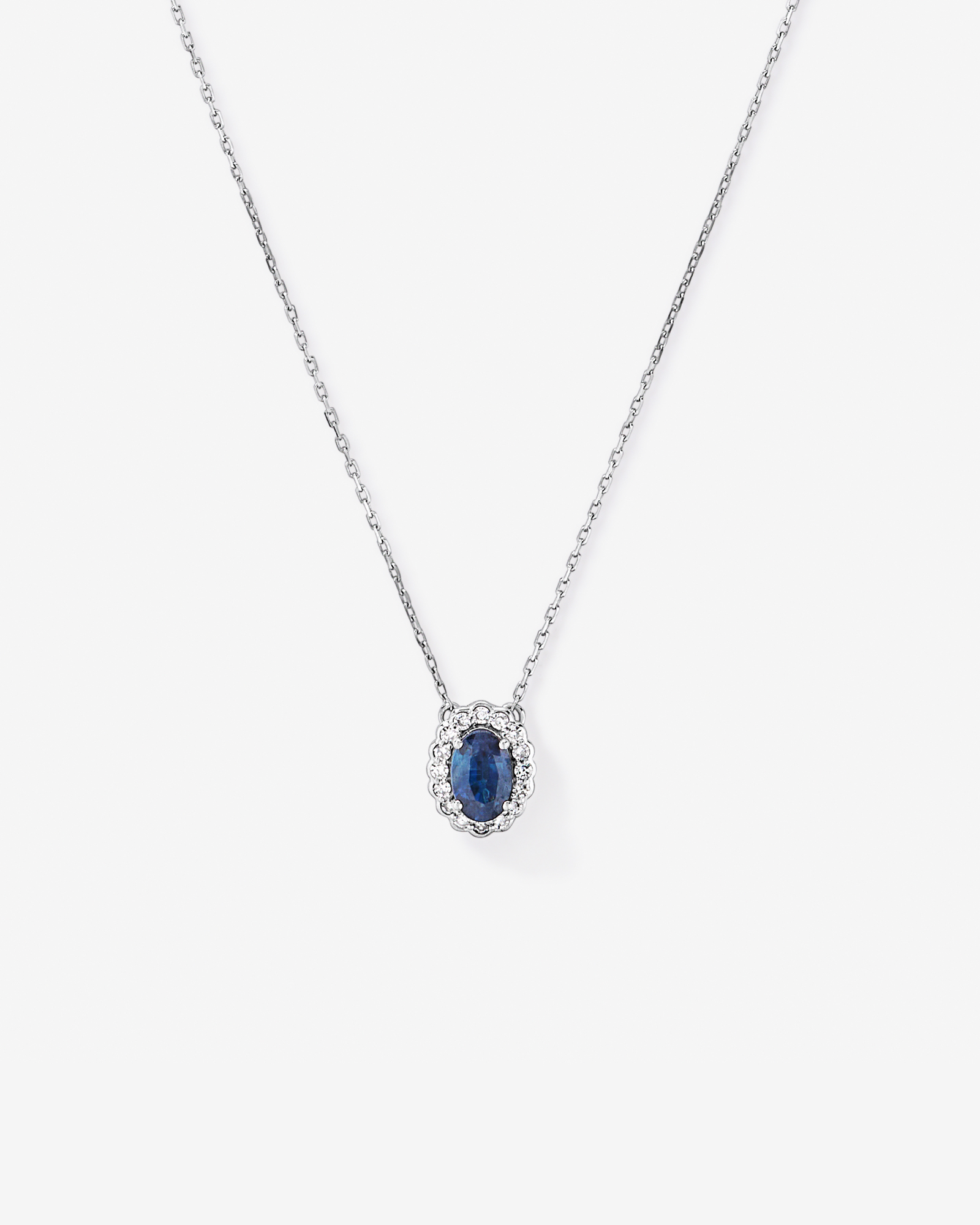 Collier halo en diamant TW en saphir australien et 0,09 carat en or blanc 10 carats