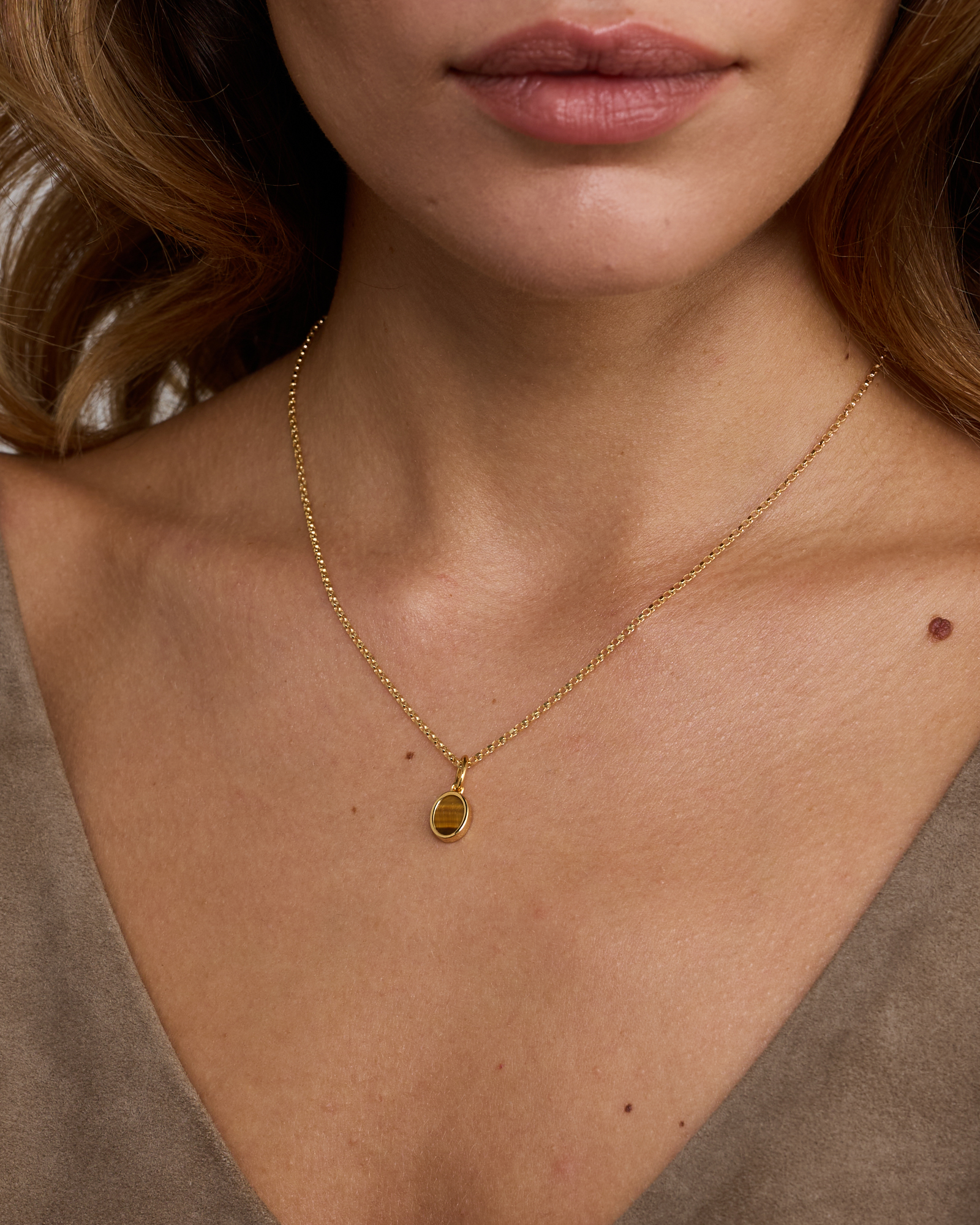 Pendentif ovale Tiger Eye en Vermeil 18 kt