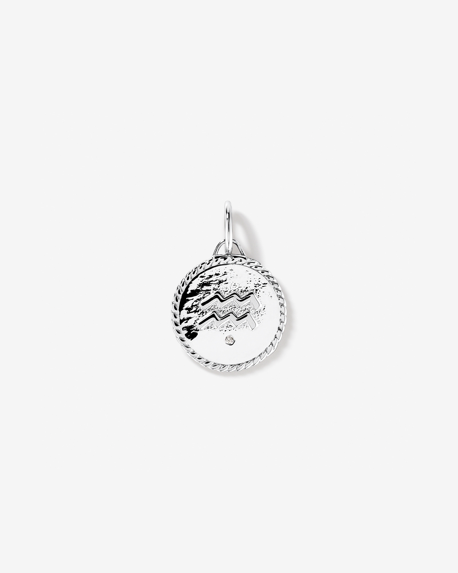Diamond Accent Aquarius Zodiac Pendant in Sterling Silver