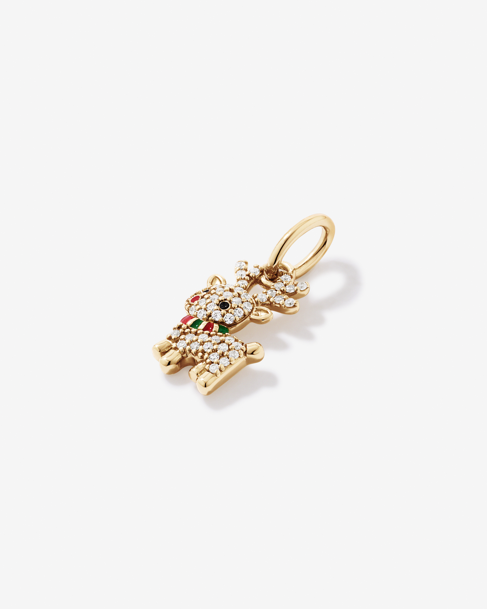 Christmas Reindeer Pendant with Cubic Zirconia in 18kt Yellow Gold Vermeil
