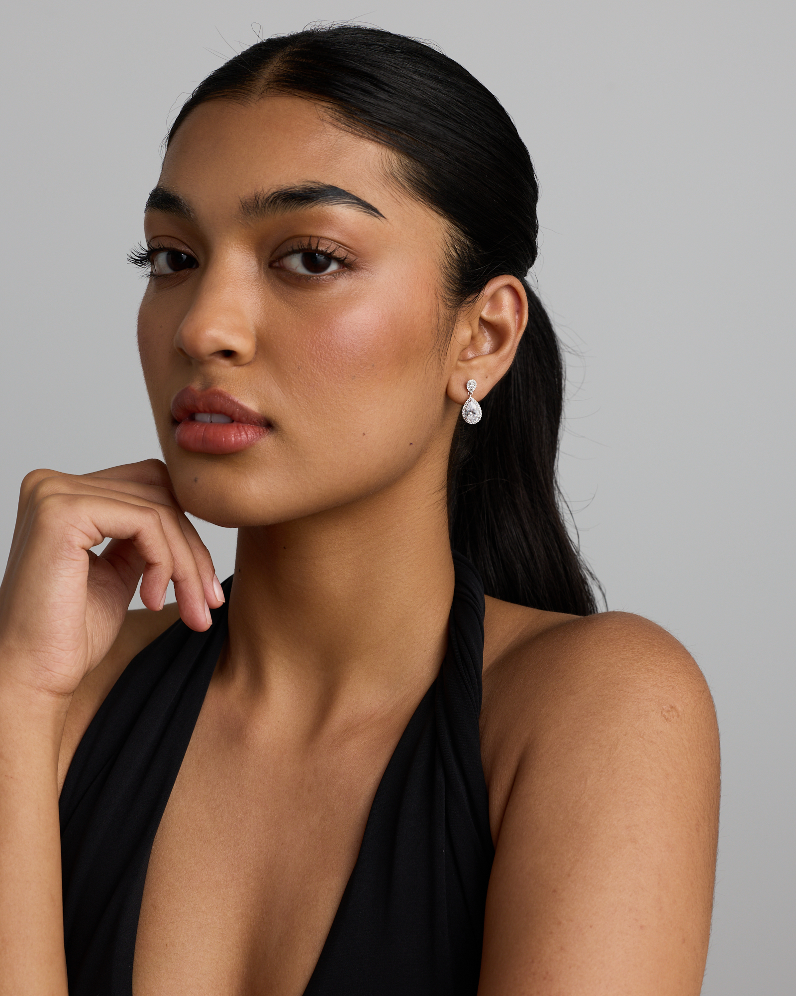 Pear Cubic Zirconia Halo Drop Stud Earrings in Sterling Silver