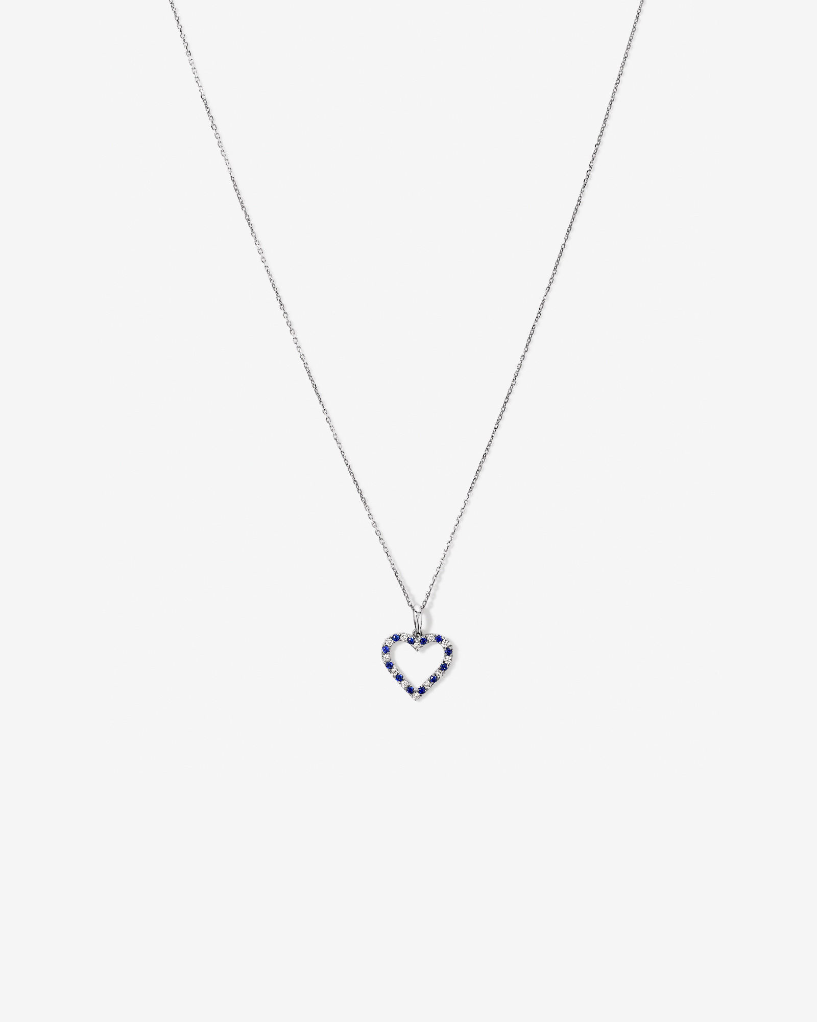 Heart Necklace with Created Blue Sapphire & 0.16 Carat TW of Diamonds in Sterling Silver