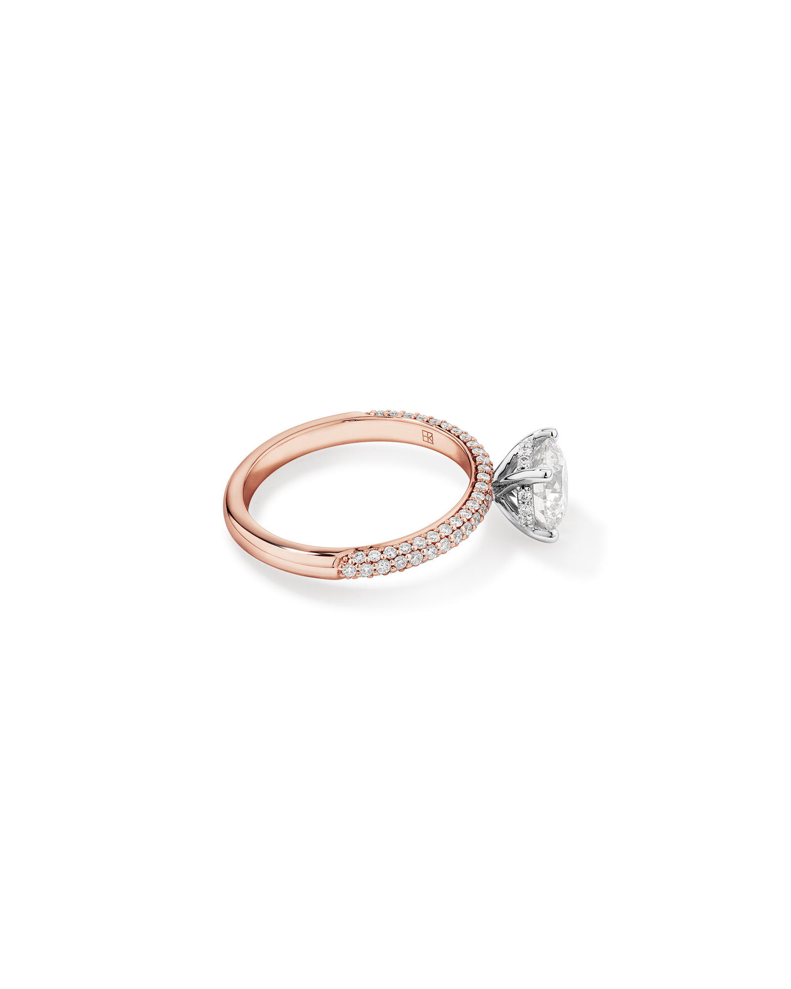 Bague de fiançailles ronde TW de 1,95 carat en diamants brillants et diamants en or rose et blanc 14 carats