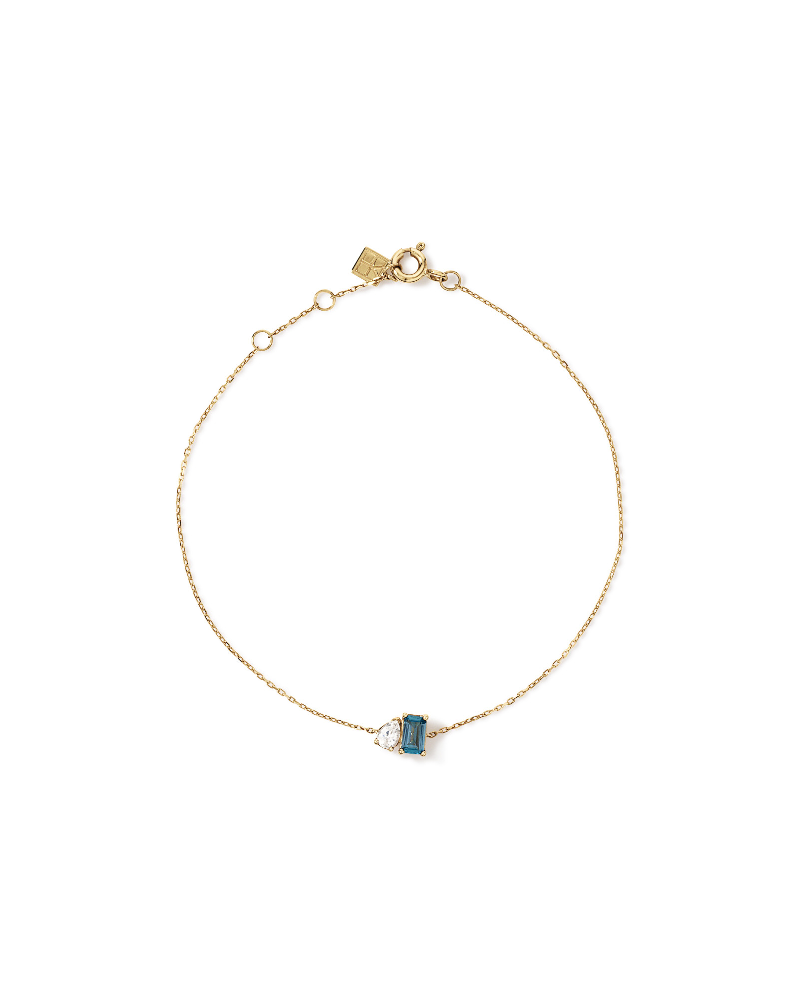 Pear-Cut White Sapphire and Emerald-Cut London Blue Topaz Toi Et Moi Bracelet in 10kt Yellow Gold