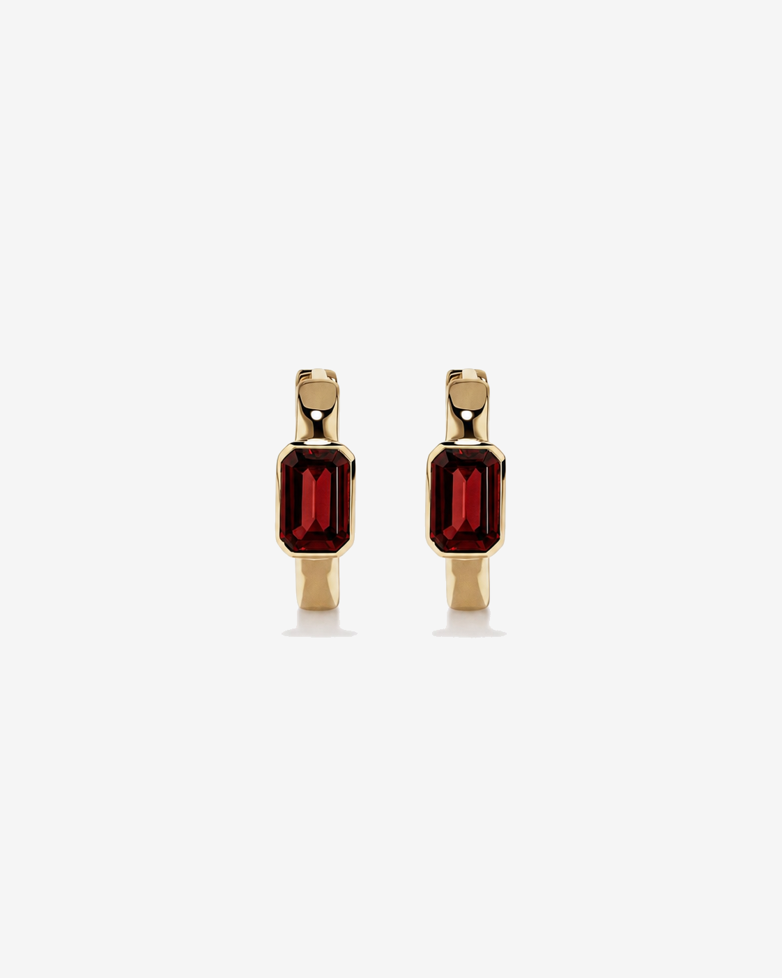 Garnet Bezel Huggie Earrings in 10kt Yellow Gold