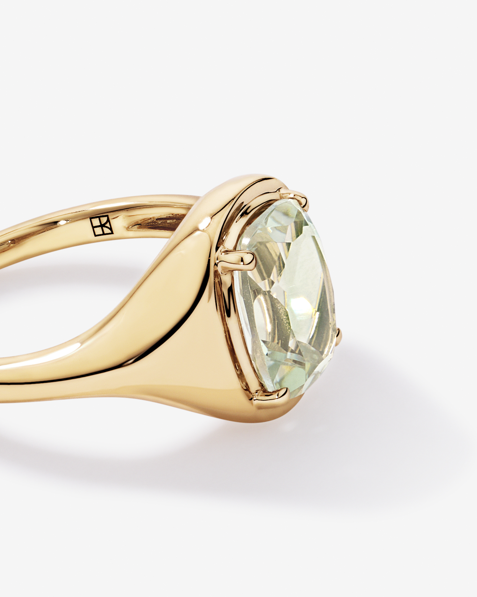 Elongated Cushion Cut Green Amethyst Ring 10kt Gold