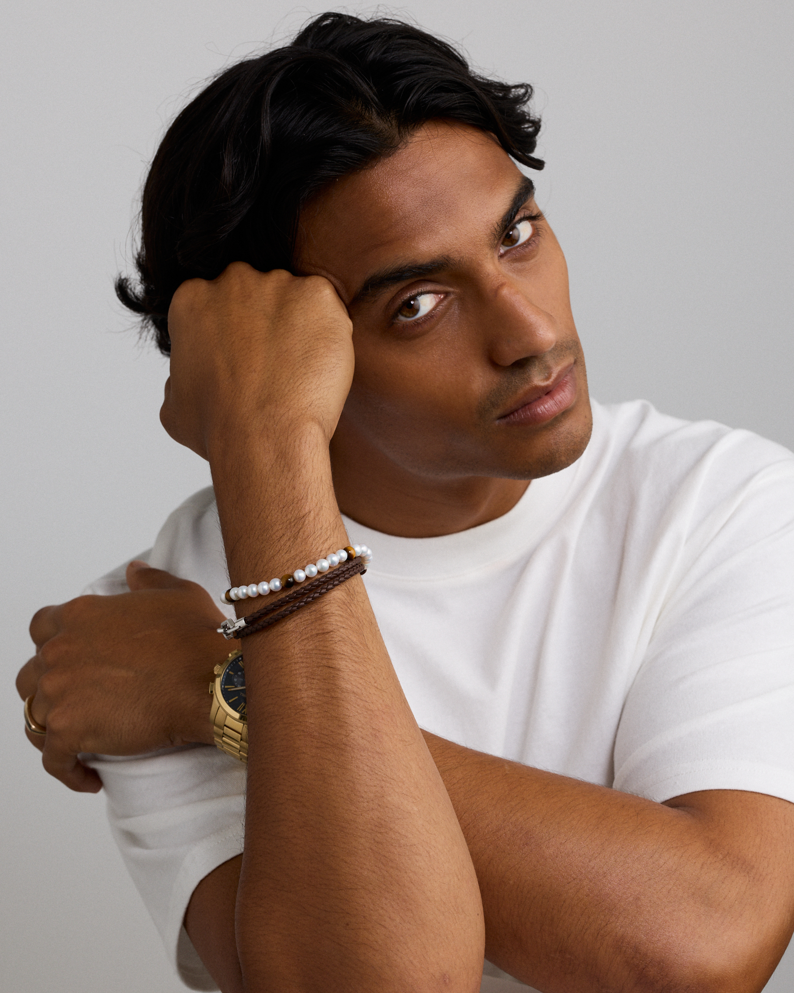 Bracelet en perle d’eau douce cultivée et œil de tigre en argent sterling