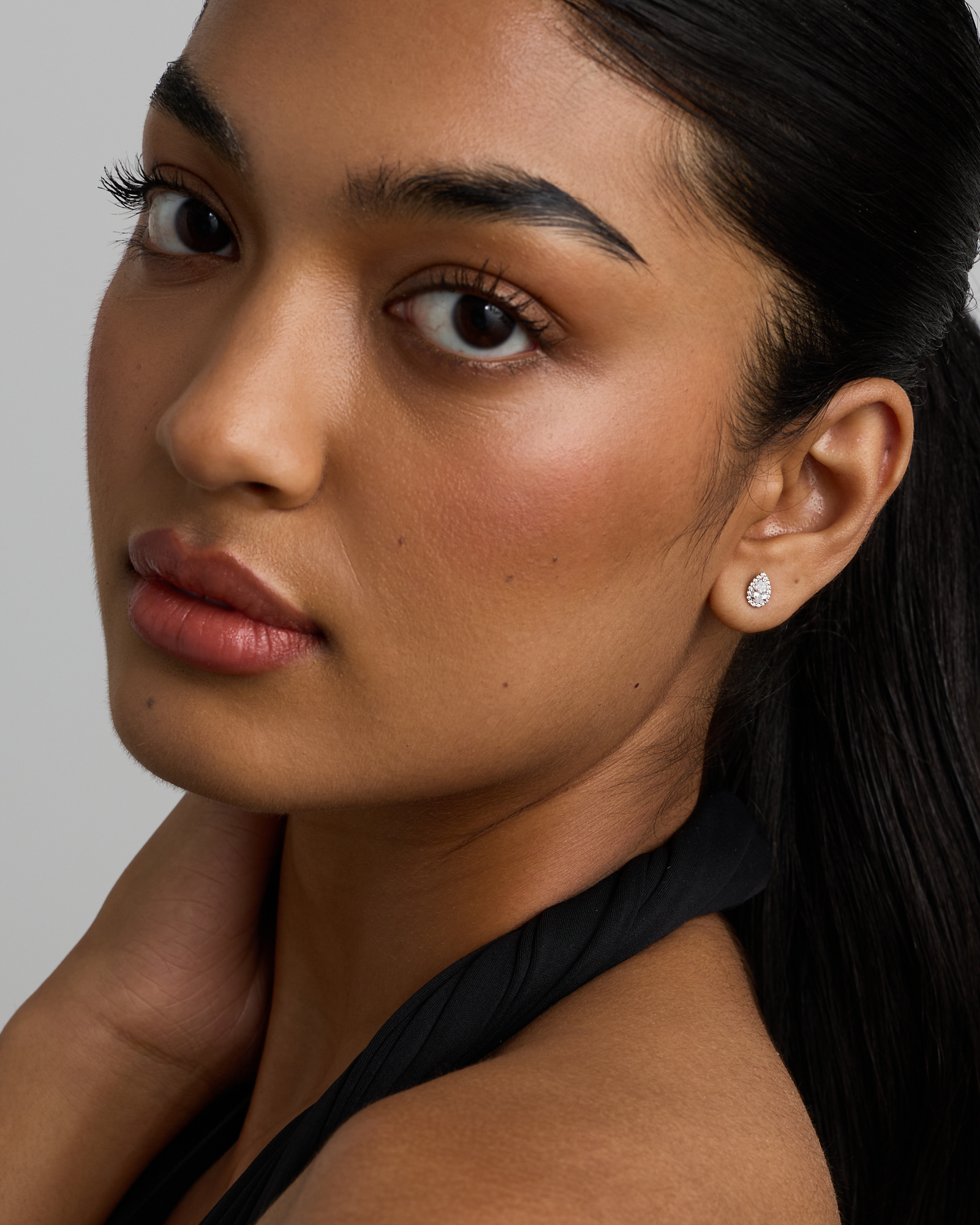 Pear Cubic Zirconia Halo Stud Earrings in Sterling Silver