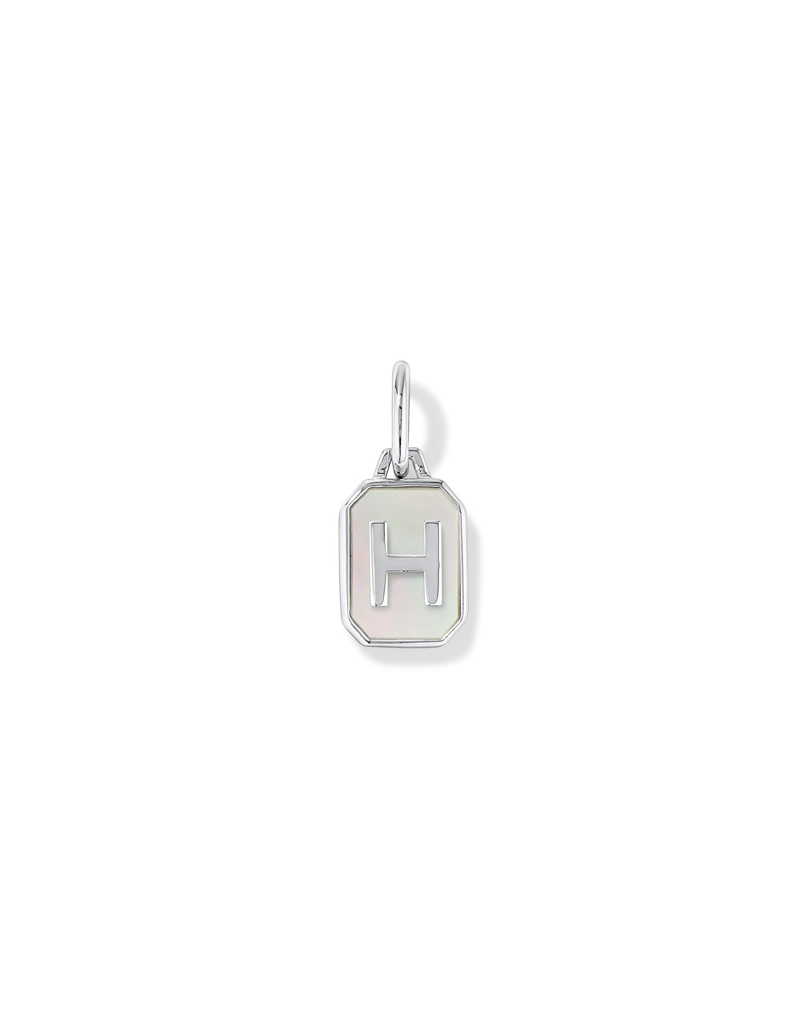 Letter H Mother of Pearl Initial Pendant in Sterling Silver