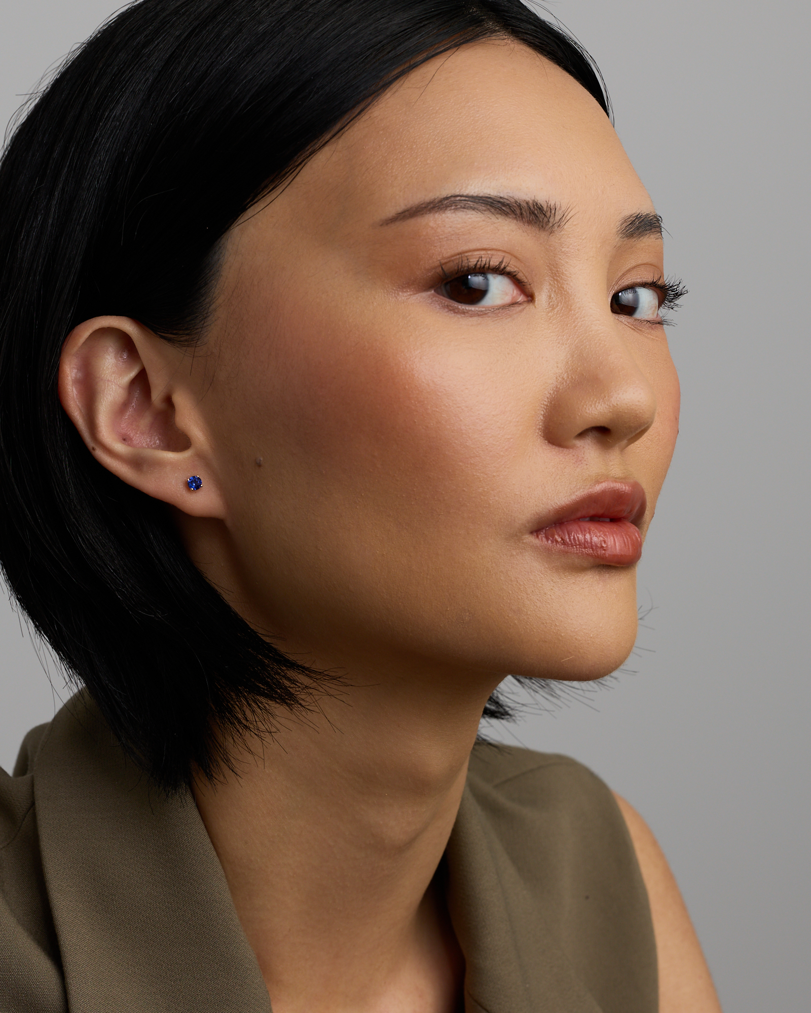 Stud Earrings with Blue Created Sapphire in 10kt Yellow Gold