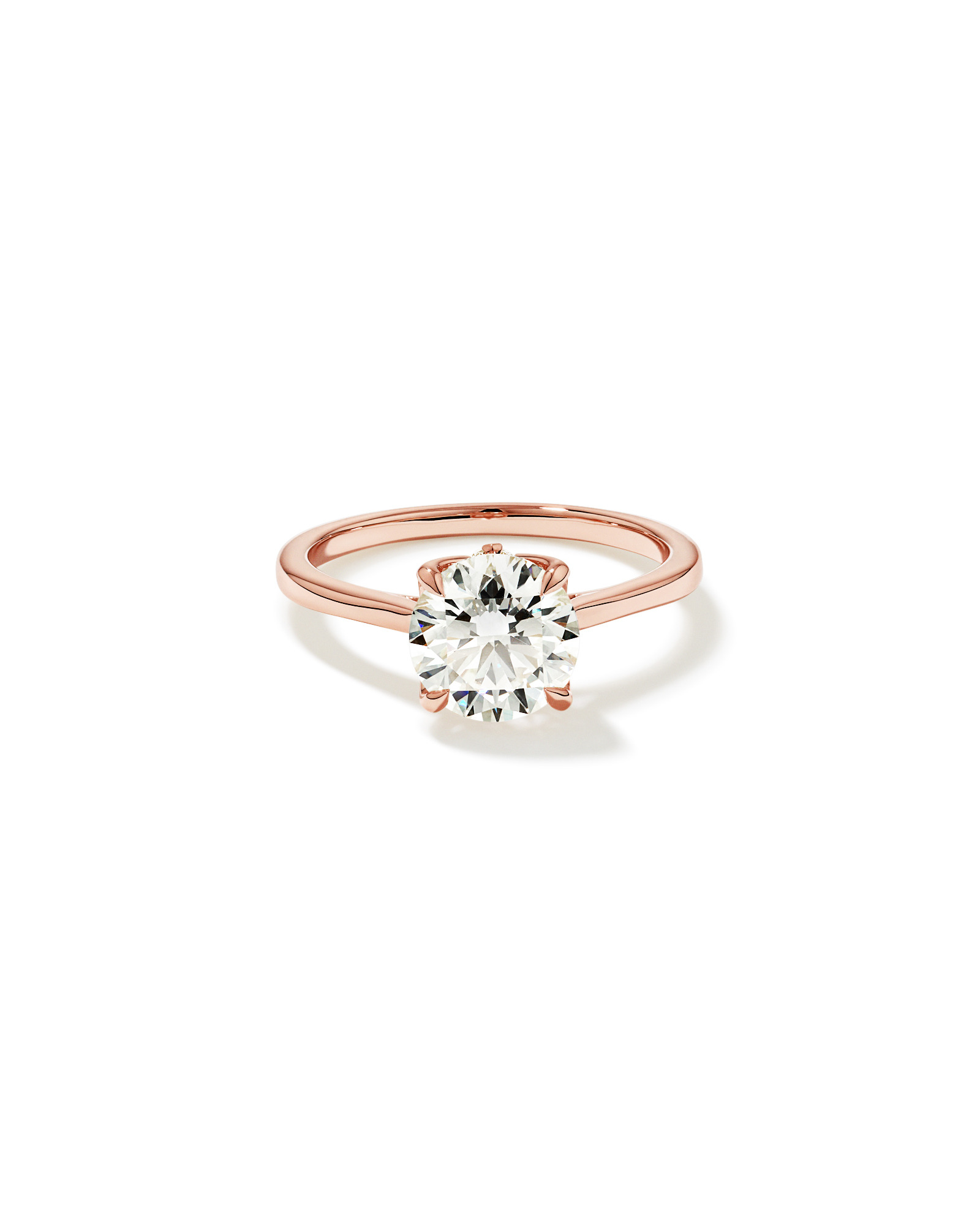 2.09 Carat TW Round Brilliant Laboratory-Grown Diamond Solitaire ring with Tulip inspired Marquise Diamonds 14kt Rose Gold