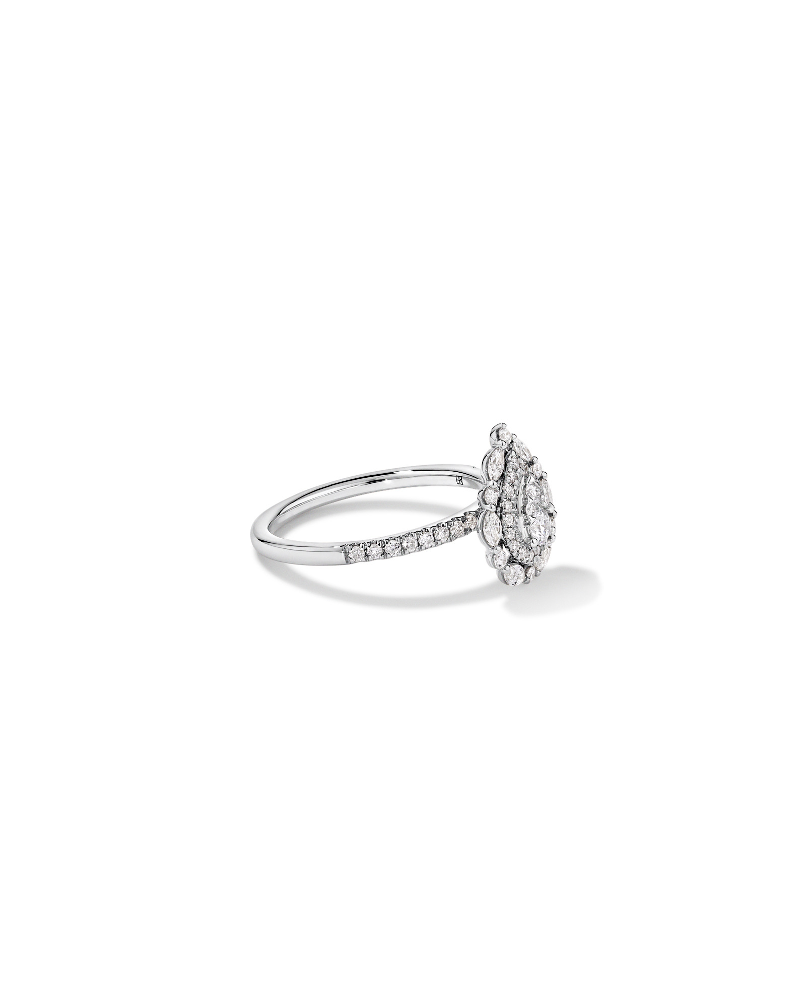 0.62 Carat TW Round Brilliant and Marquise Double Halo Cluster Diamond Ring 14kt White Gold