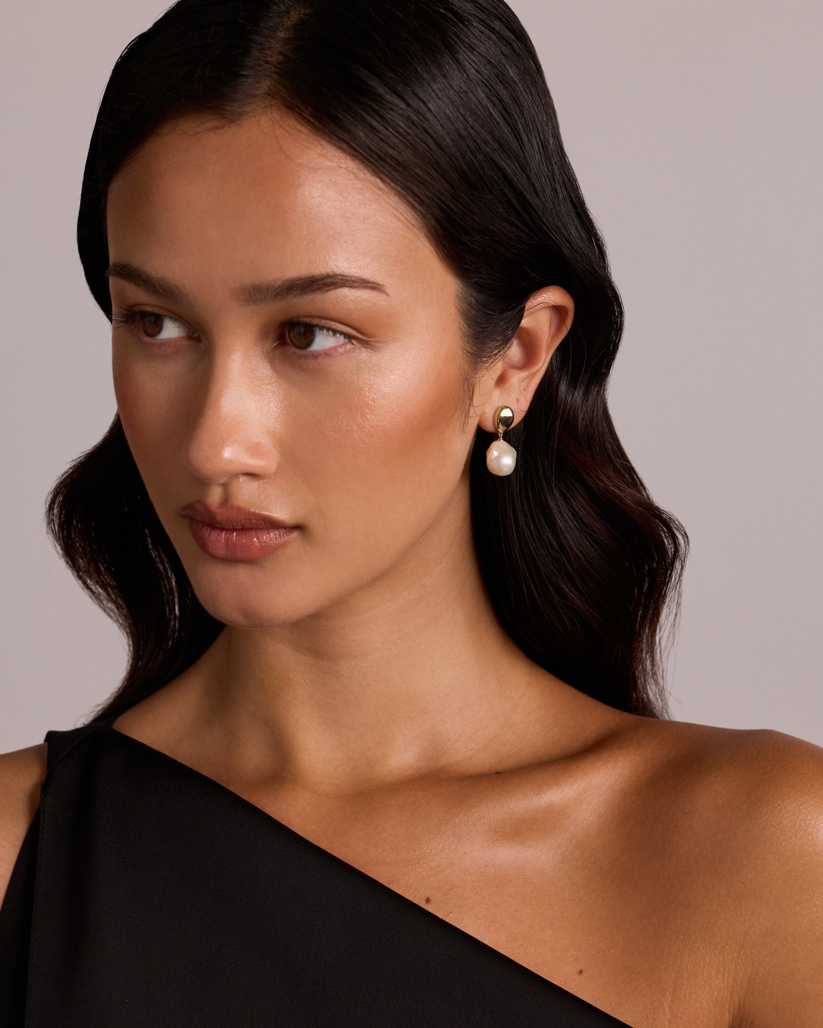 Baroque Cultured Freshwater Pearl Drop Dome Earrings in 10kt Yellow Gold