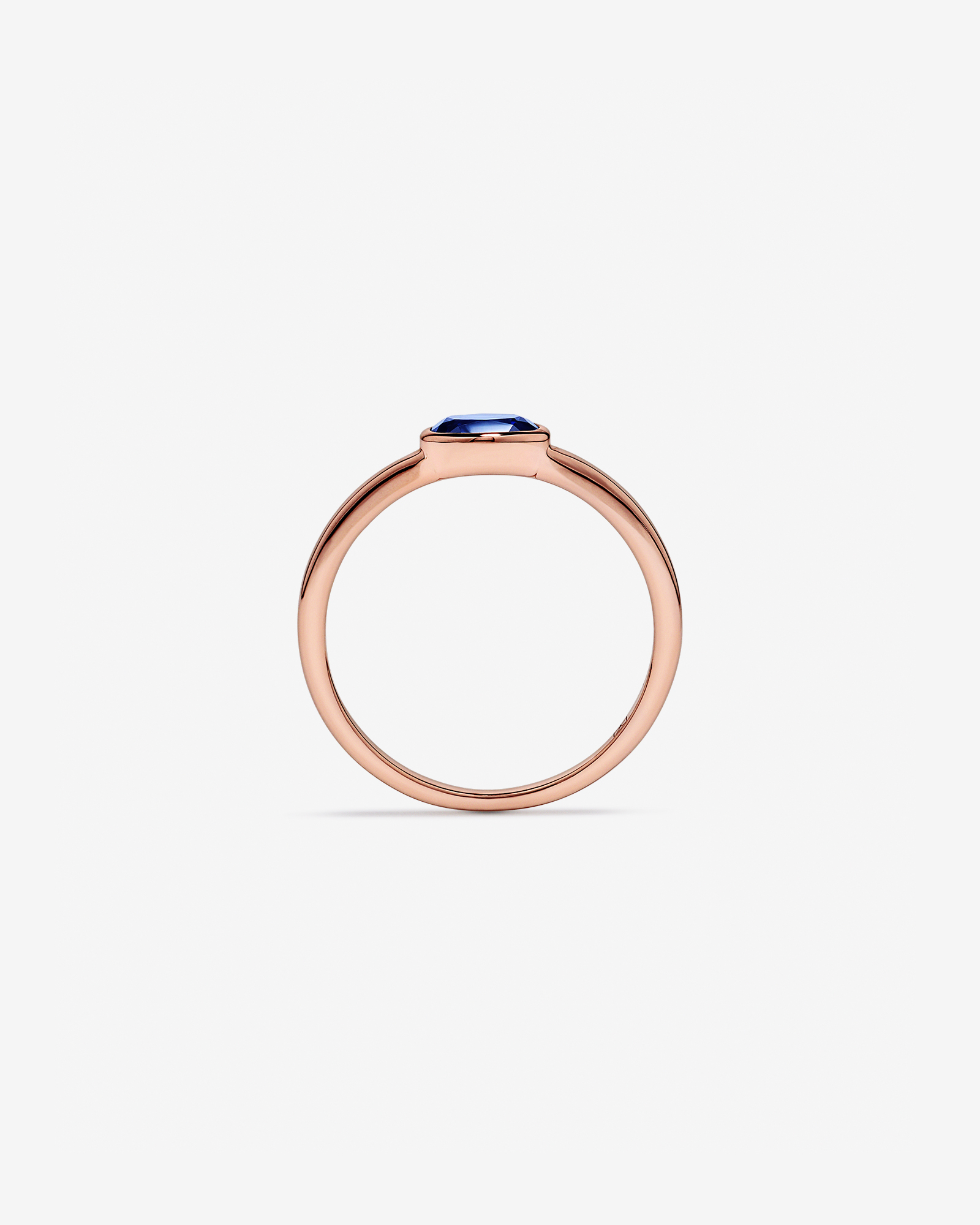 Oval Blue Created Sapphire East-to-West Set Bezel Ring 10kt Rose Gold