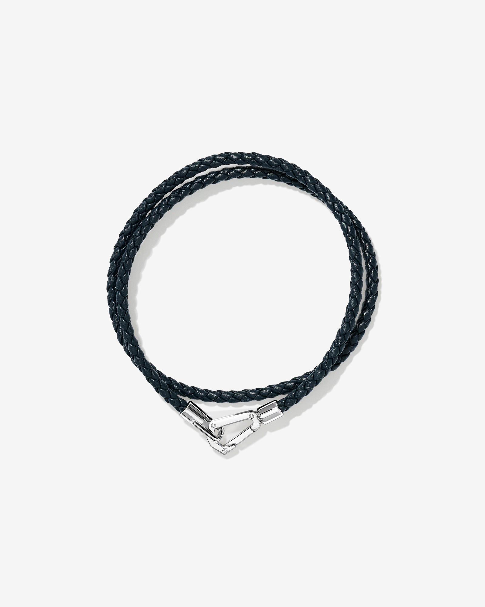Bracelet double enveloppe en cuir tressé pour hommes en argent sterling